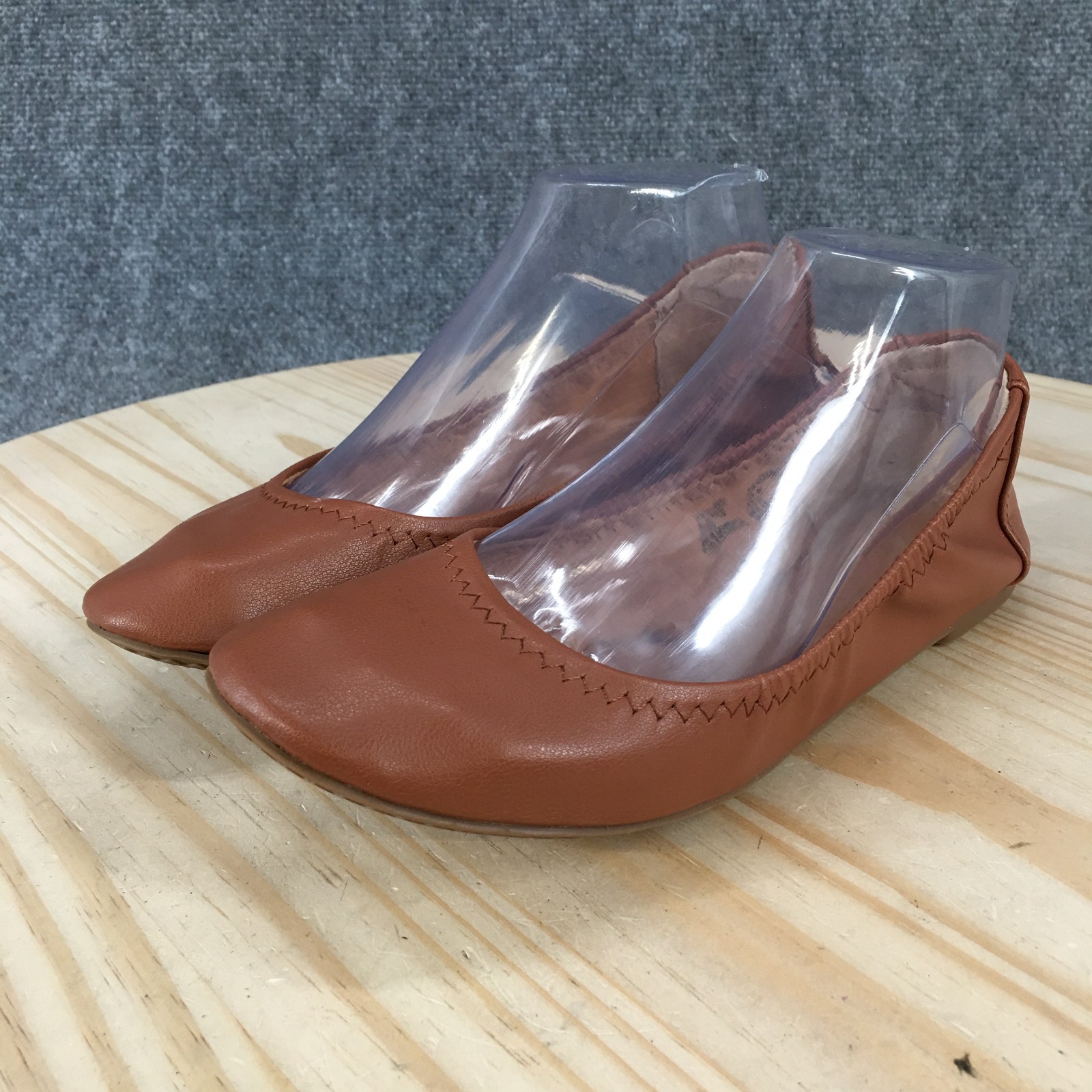 Time And Tru Shoes Womens 7W Scrunch Slip On Ballet Flats Brown Faux Leather