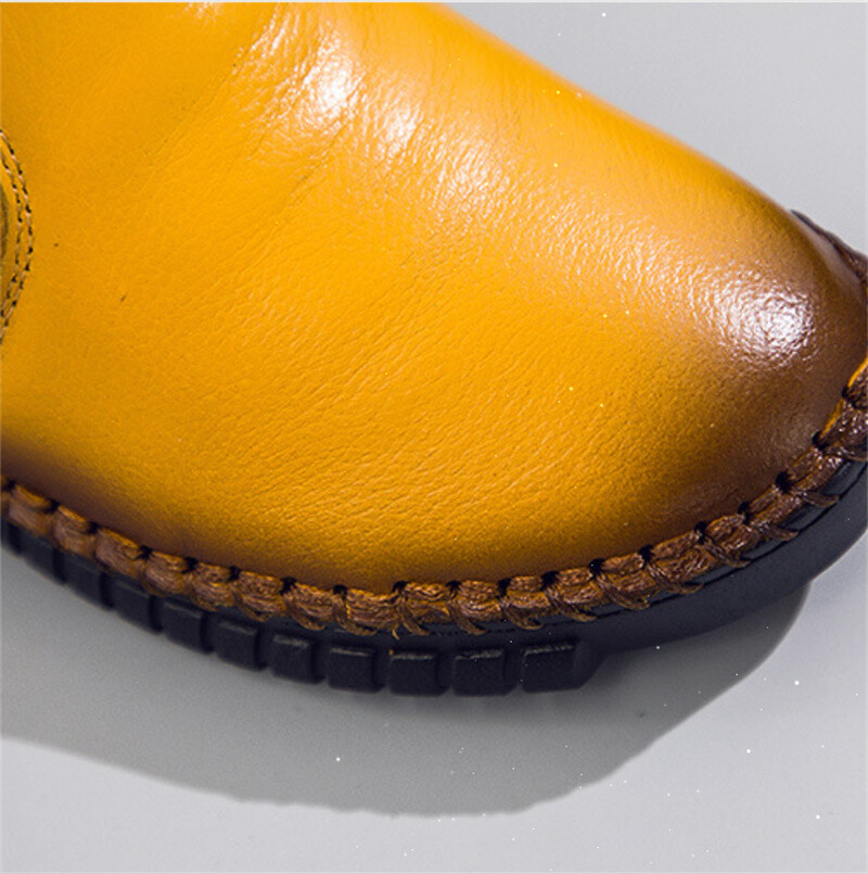 Women Boots Autumn Leather Retro Mid-Calf Boots Flat Shoes Real Leather Boots