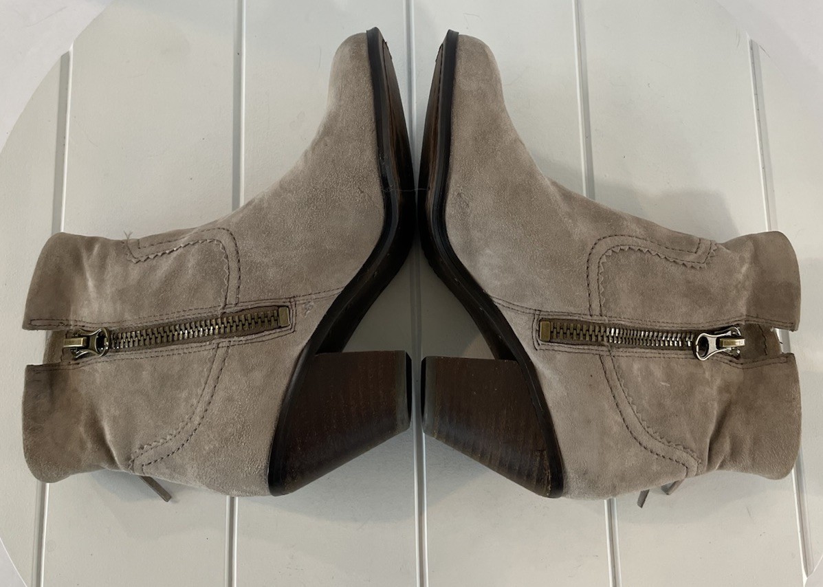 SAM EDELMAN Louie Gray Suede Fringe Ankle Boot Western Zip-up Cowgirl Womens 7 M