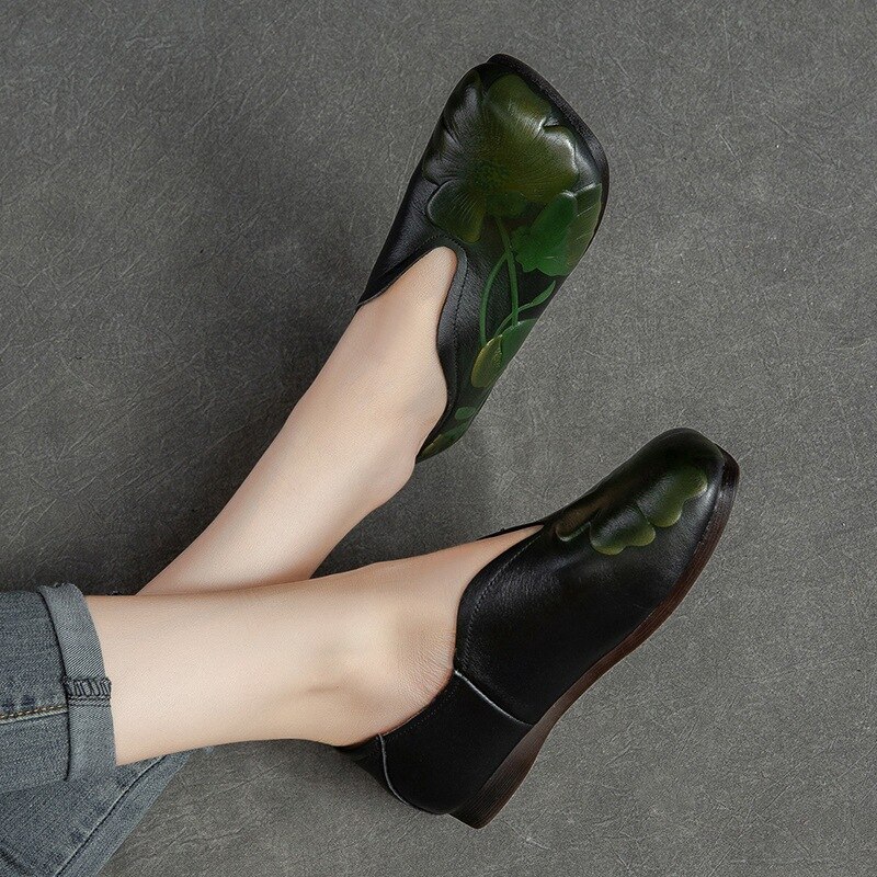 Real Leather Flats Women Shoes Round Toe Casual Shallow Soft Concise Shoes