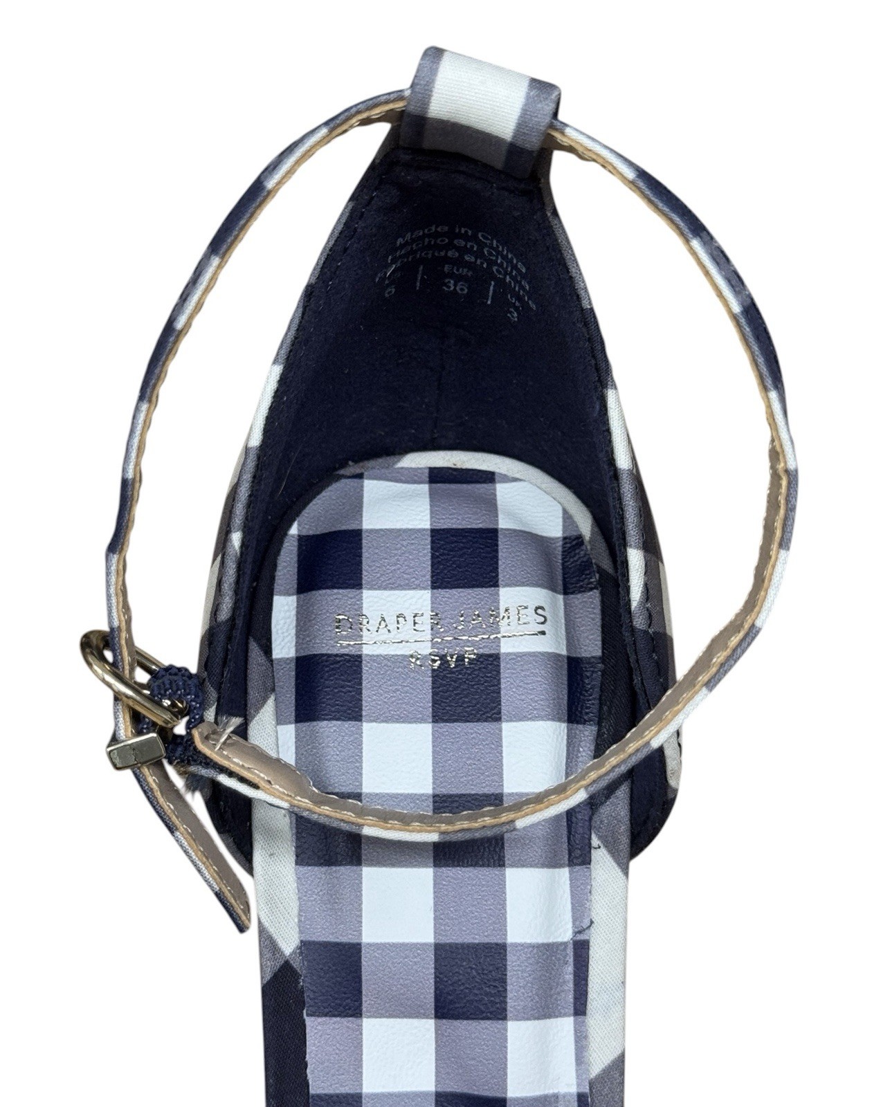 DRAPER JAMES RSVP Bianca Navy Gingham Ankle Strap Women’s Shoes Heels Size US 6