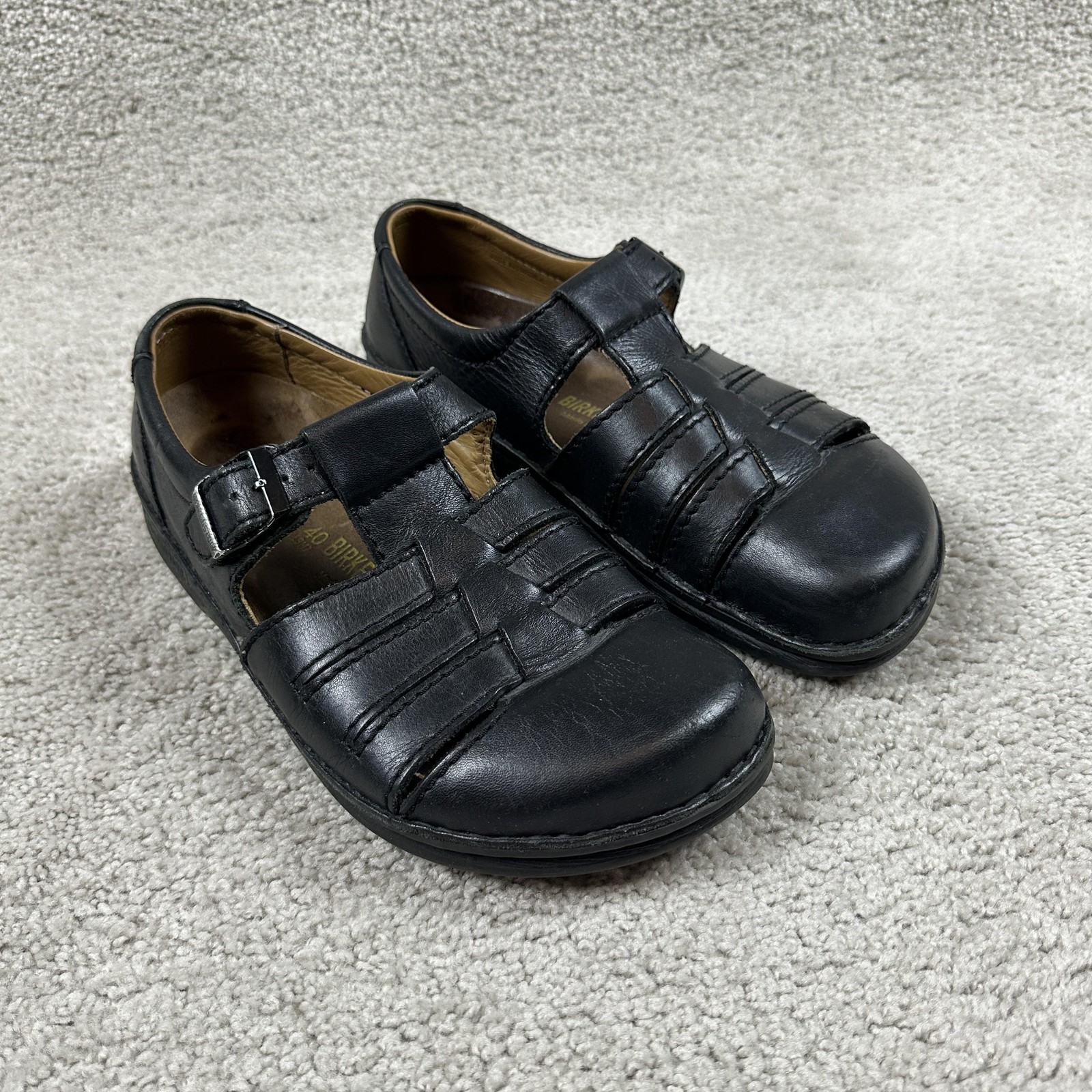 Birkenstock Fisherman Sandals Womens Size 9 Black Leather EU 40 Buckle Germany