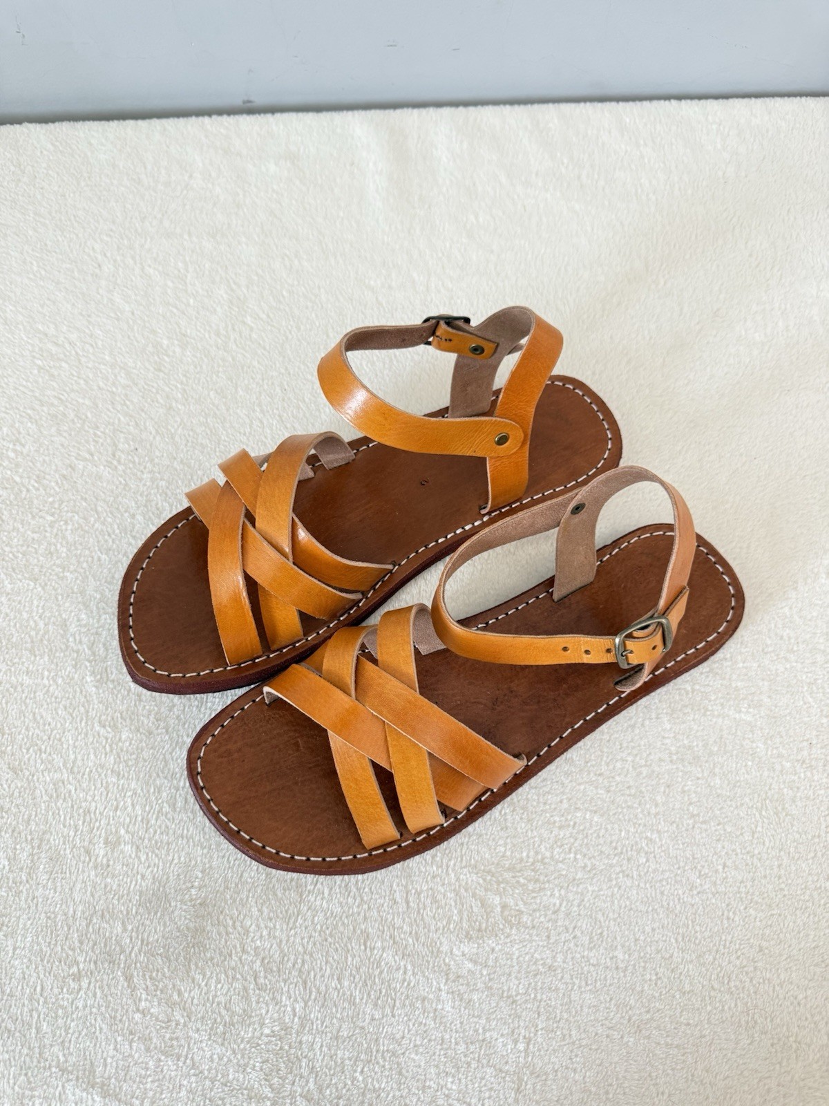 Handcrafted Genuine Leather Women’s Sandals – Four-Strap Cognac | 100% Handmade