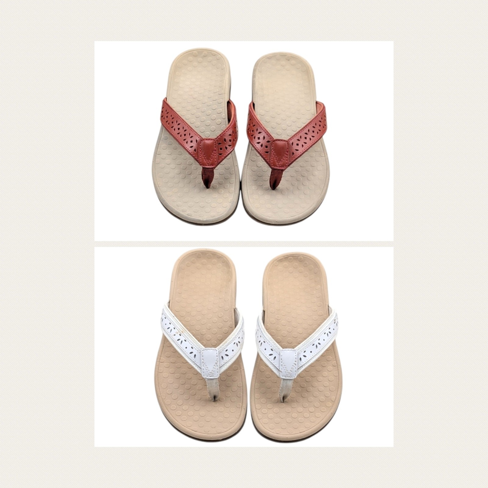 Vionic Casandra/Tide Orthotic Flip Flop Sandals 2 Pair White/Red Sz 6 S4251