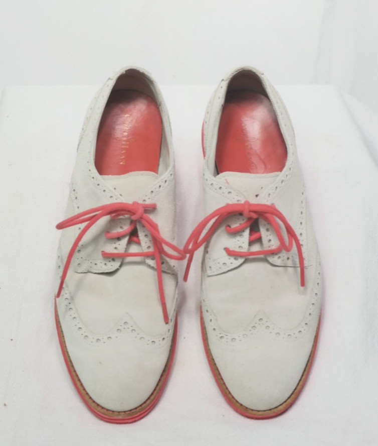 Cole Haan Lunargrand Wingtip Oxford Suede Shoes Womens 8B Gray Pink