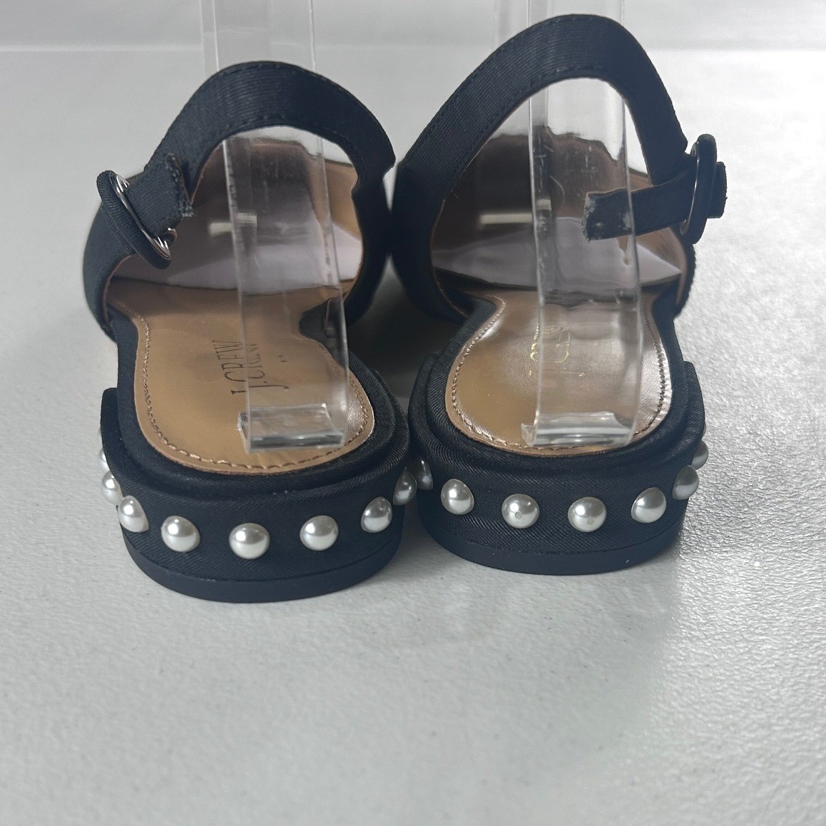 J.Crew Pearl-Heel Slingback Flats Black Textile BU506 Womens Size 5 NEW