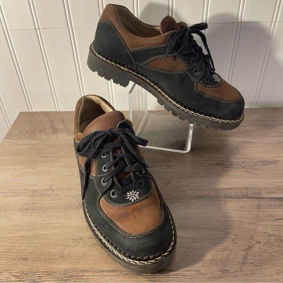 Kandahar Oxford Shoes Handmade Switzerland 38.5 EU Brown Black Leather Lug Heel