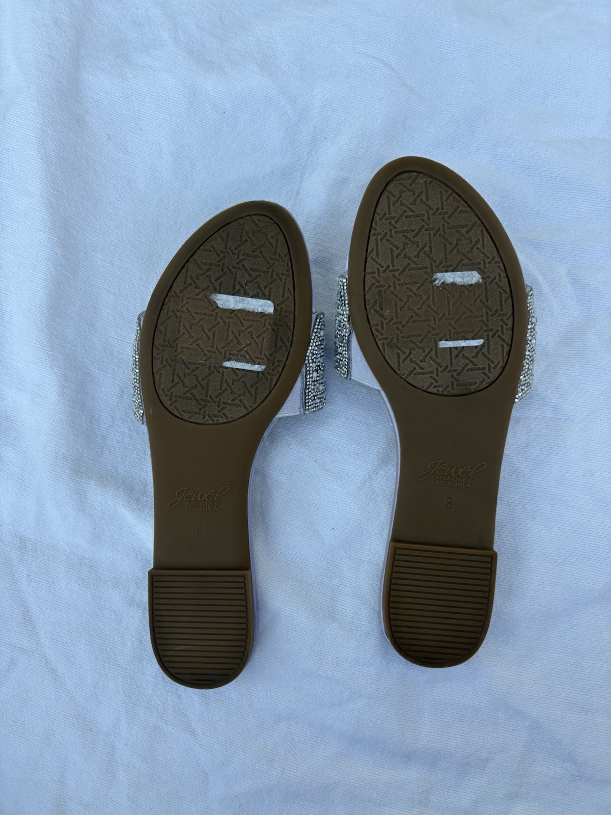 Jewel Badgley Mischka Rhinestone Slide Sandals Silver/Gray Women’s US 8