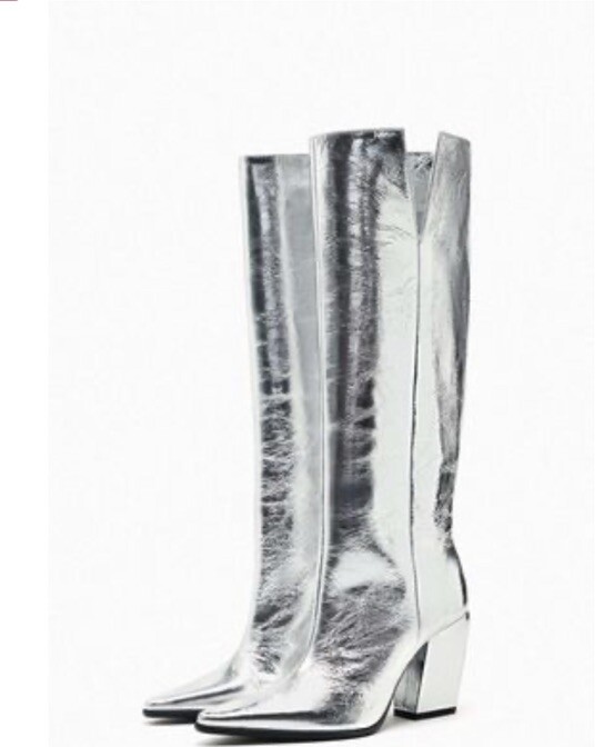 ZARA Silver Metallic Leather Boots NEW WT NB Size 36 EU/ 6 USA