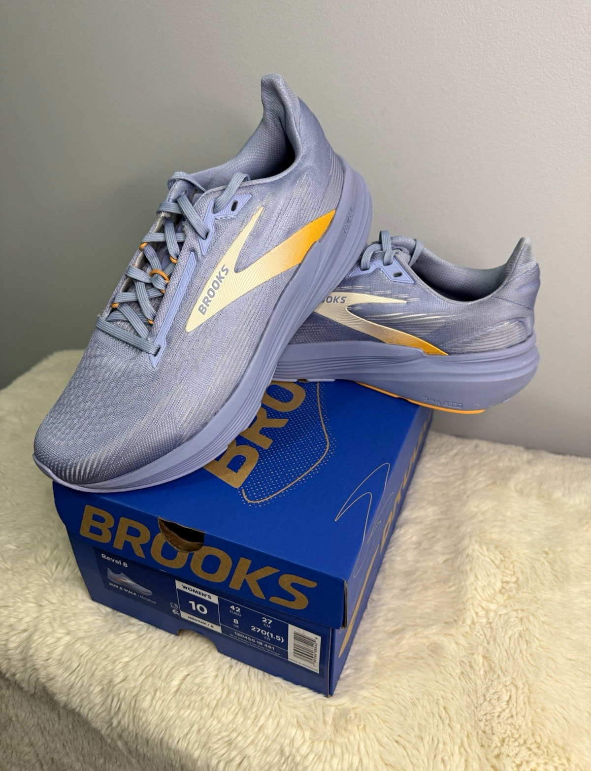 Brooks Revel 8 Women Blue Heron Orange Low Top Lace Up Mesh Sneakers 120456