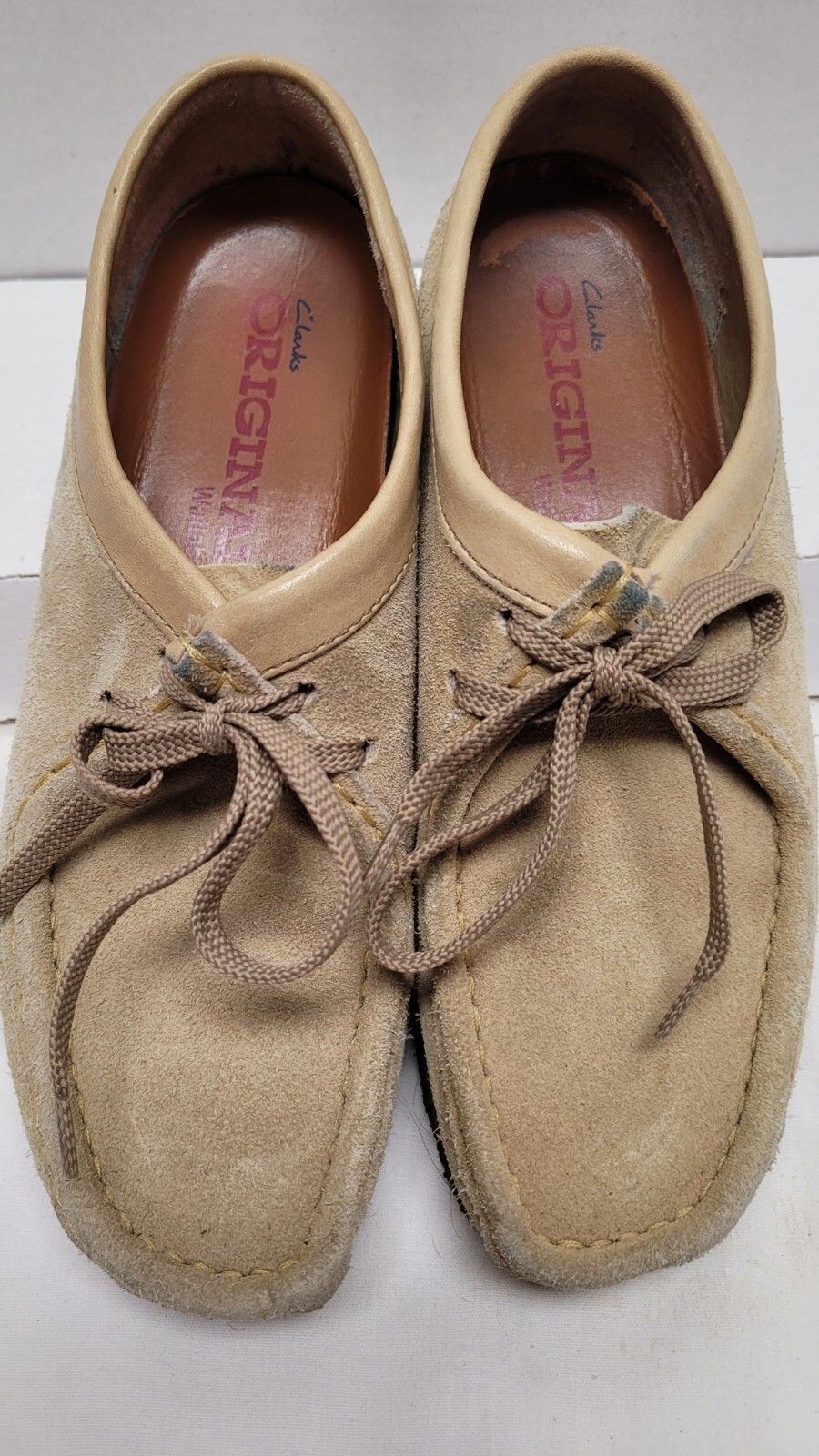 Clarks Originals Wallabee Shoes Beige Womens 9M Leather Crepe Sole Lace Up