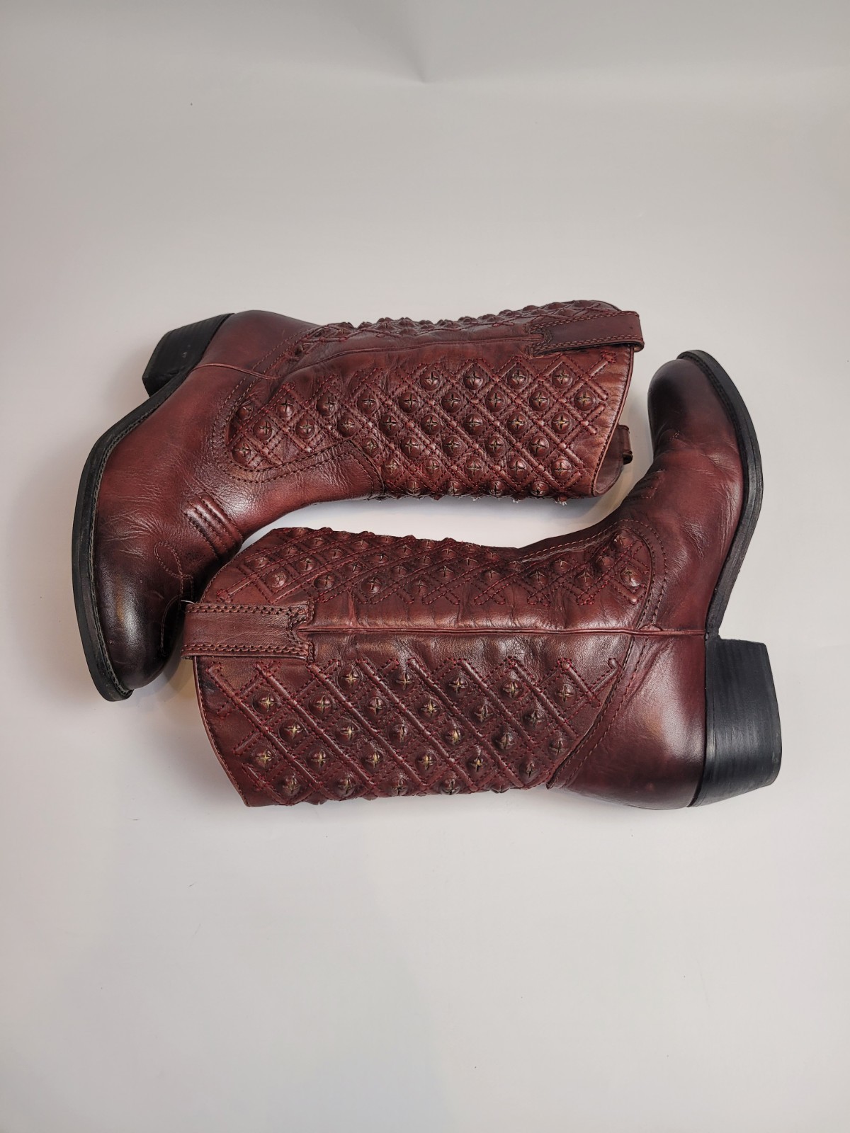 LUCKY BRAND MADONNA CORDOVAN TYE DYE MAROON RED LEATHER COWBOY HEEL BOOTS 9M
