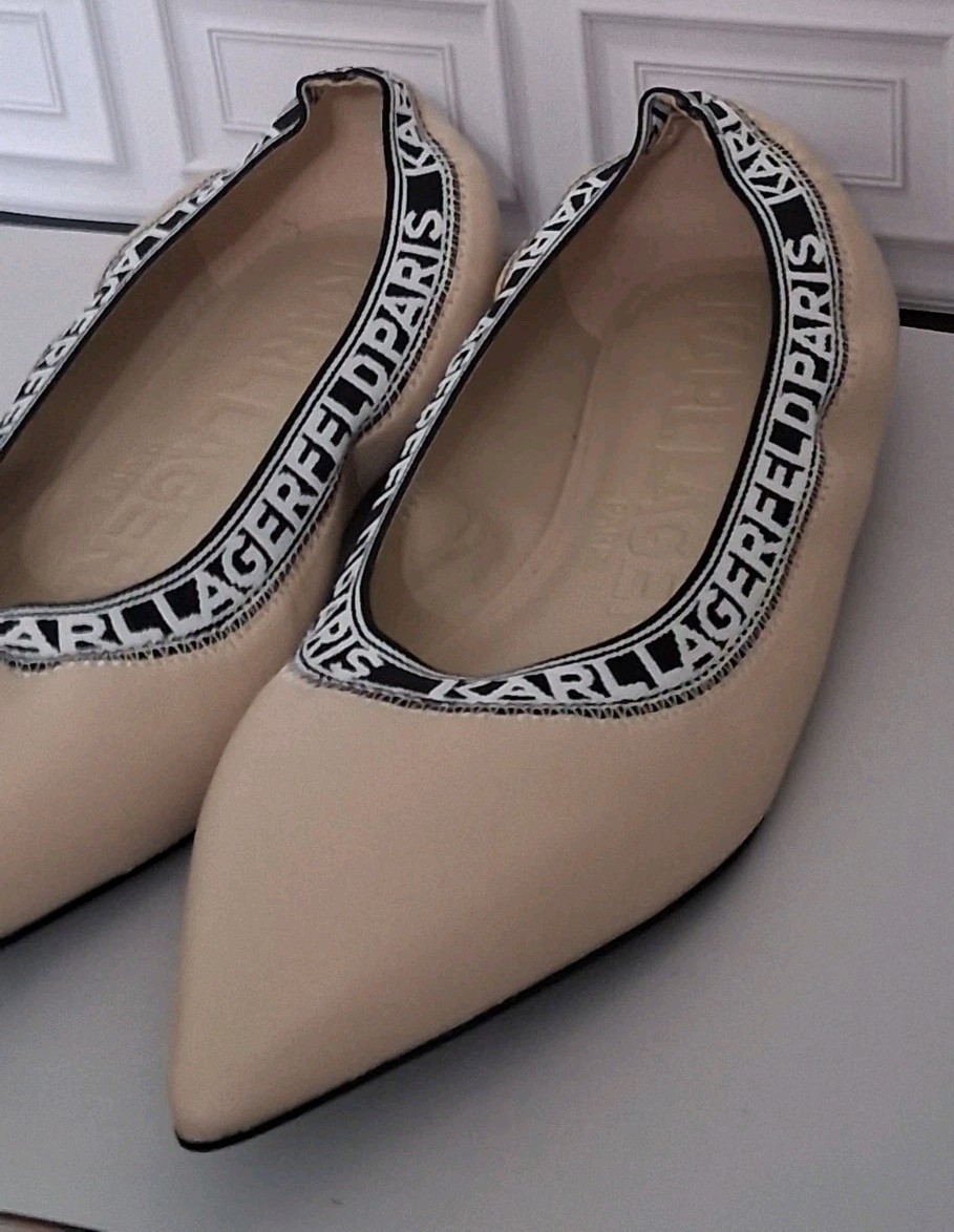 Karl Lagerfeld Paris Vinette pointed toe Ballet Flat Shoes 8.5M Sand Dusty Nude