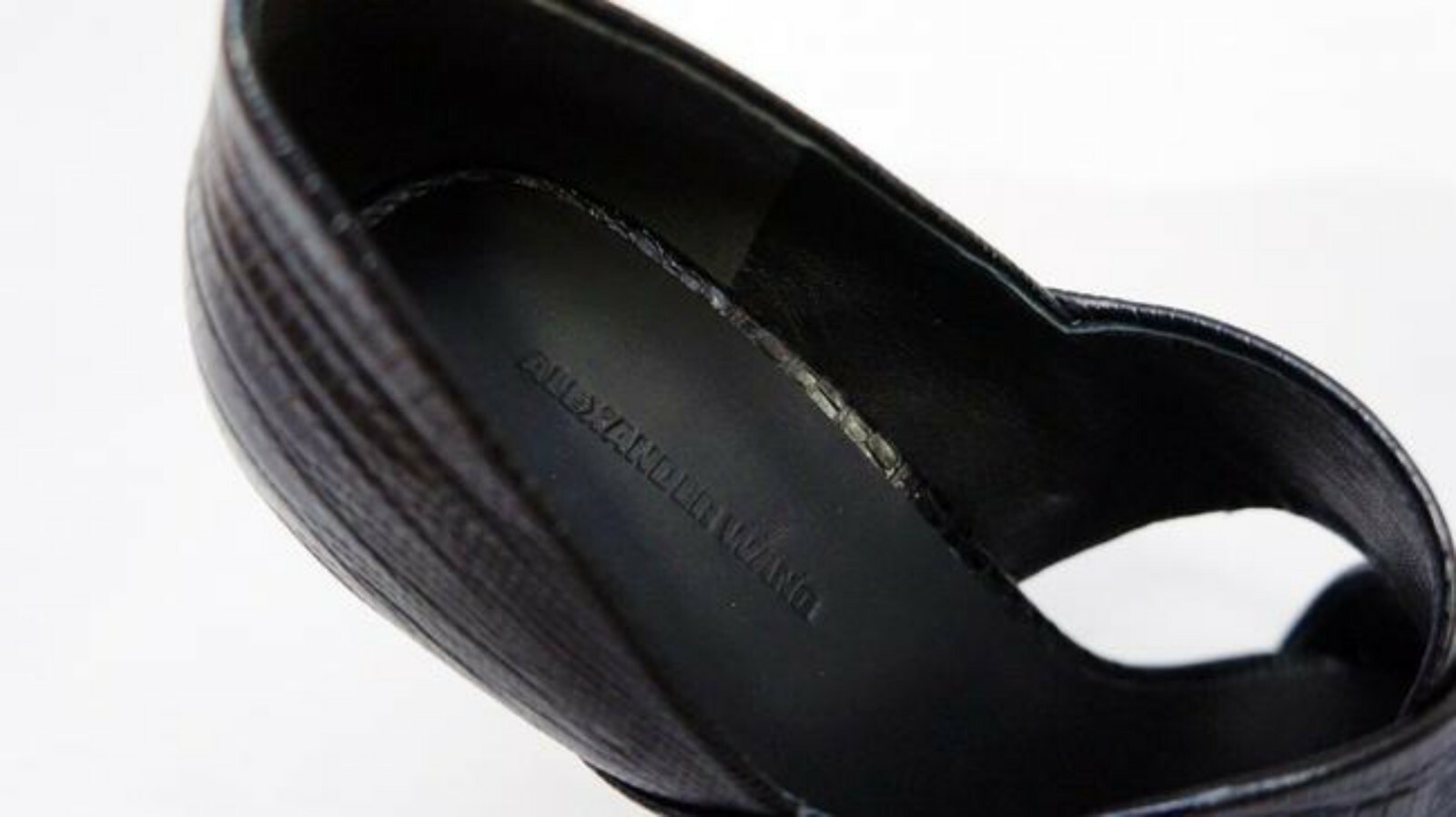 NEW ALEXANDER WANG Black IDA Wedges Lizard Leather Peep Open Toe Sandals 38 8