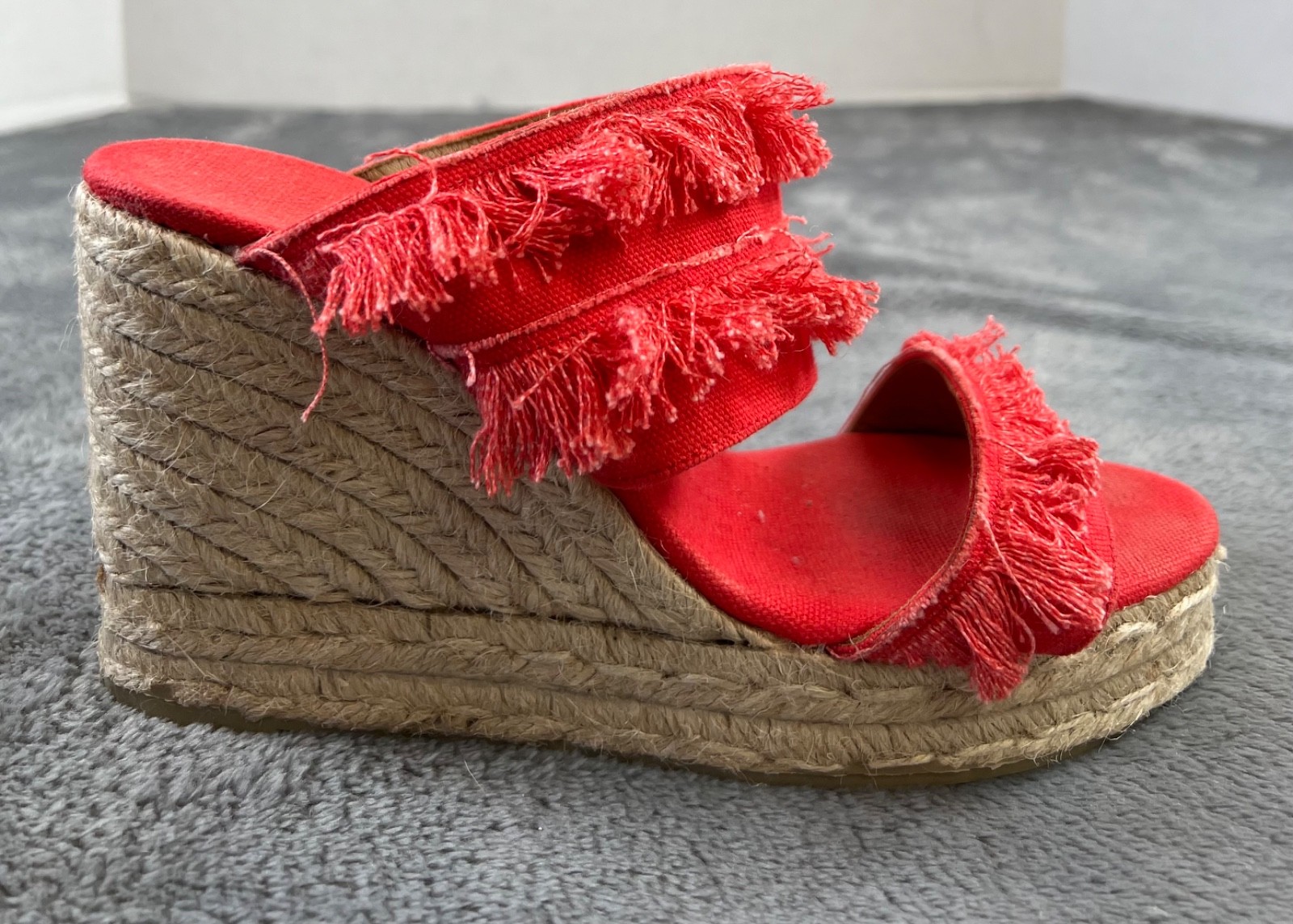 Castaner Fringe Espadrille Sandals 39/9 Red Wedge Slip On Shoes