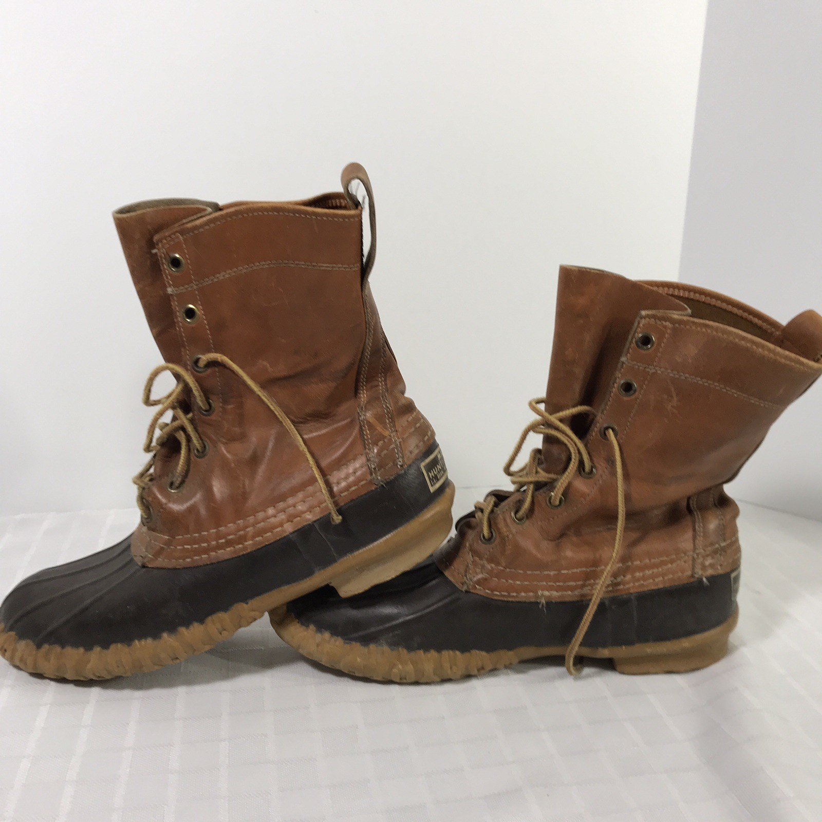 LL Bean Script Cursive Logo Mens 7 Narrow Maine Hunting Duck Boot Rubber Leather