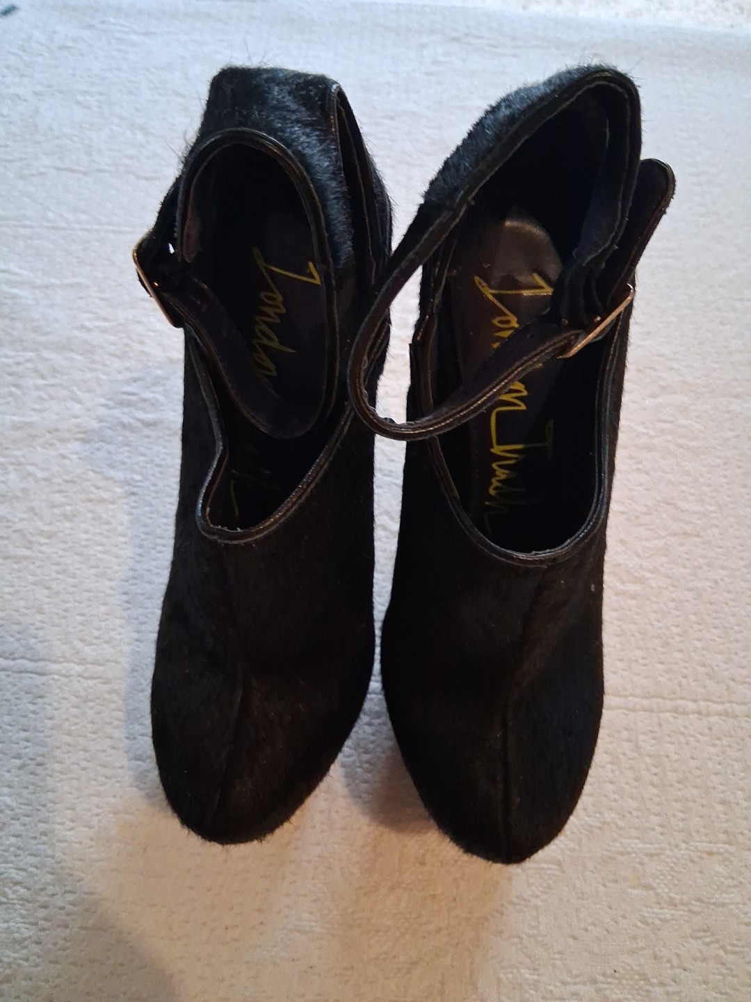 London Trash Stiletto Platform Heels Sz 6 Real Fur Leather Black