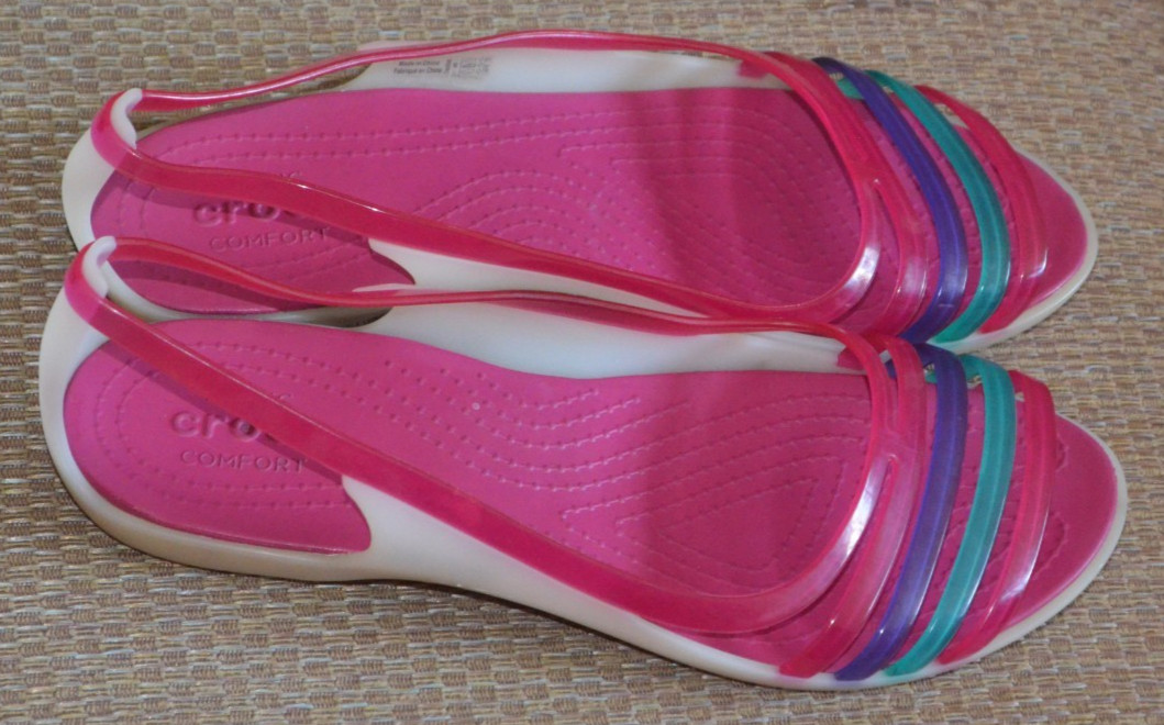 Iconic Crocs Isabella Huarache Jelly Flats Slip On Comfort Sandals Open Toe Sz 9