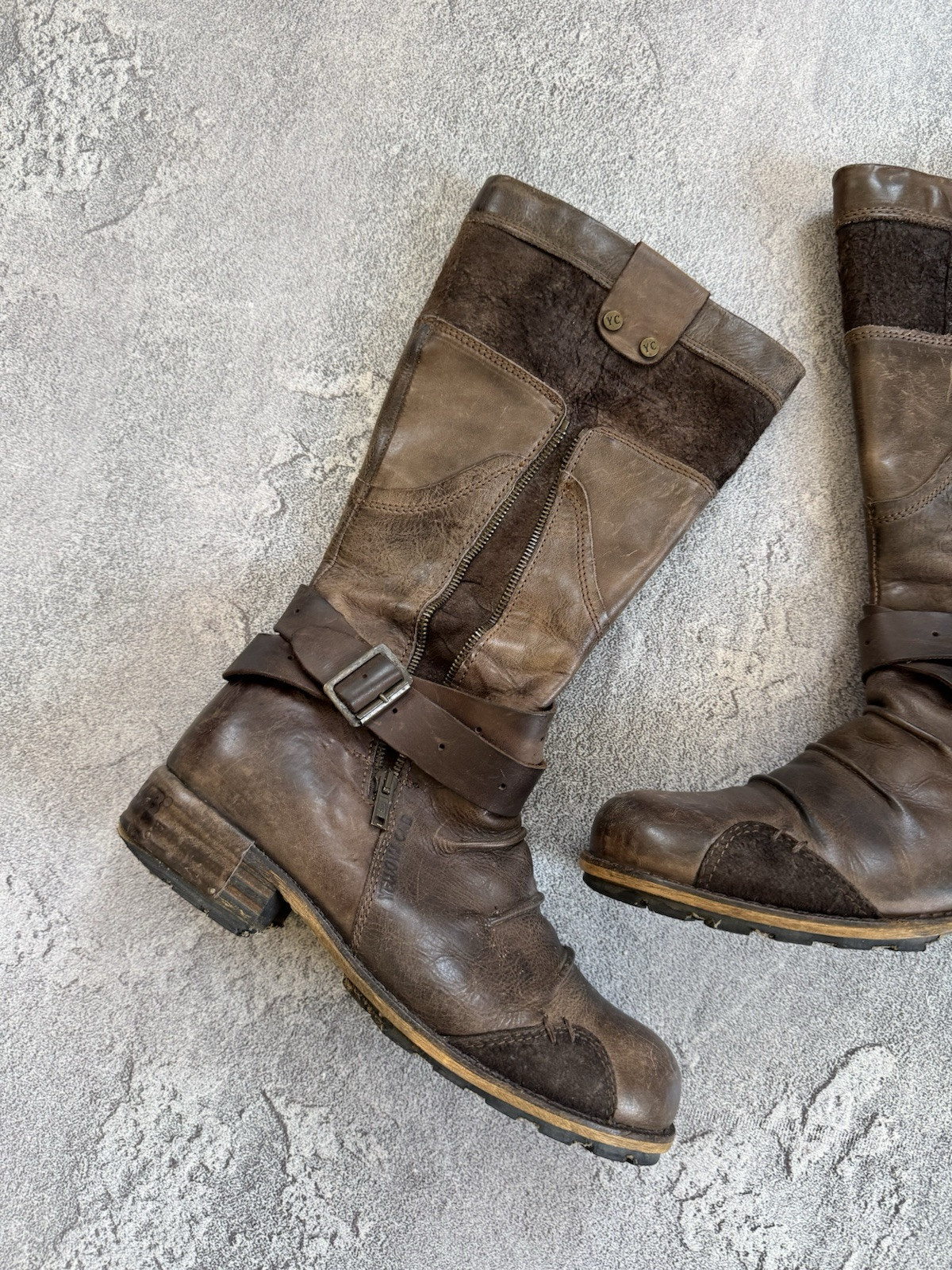 Yellow Cab 40size Brown Leather Western High Boots Shoes Cowboy Biker Motorcycle