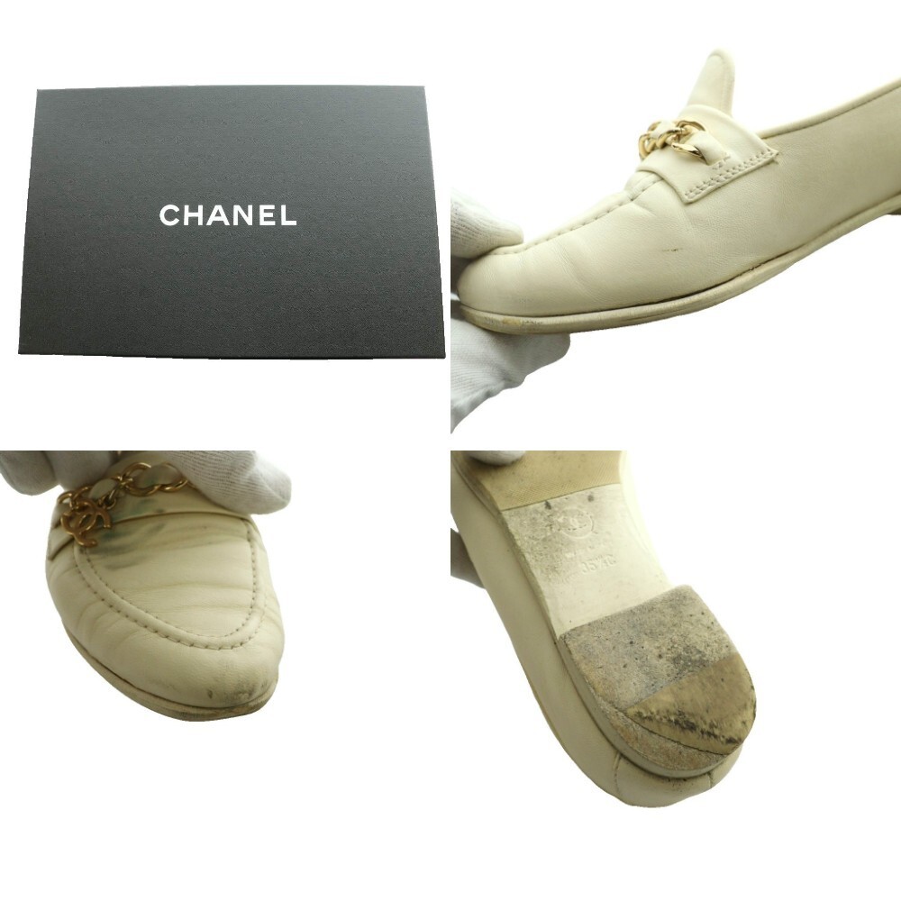 CHANEL Loafer Chain Coco Mark Leather Ivory Women’s Size EU35.5/US5