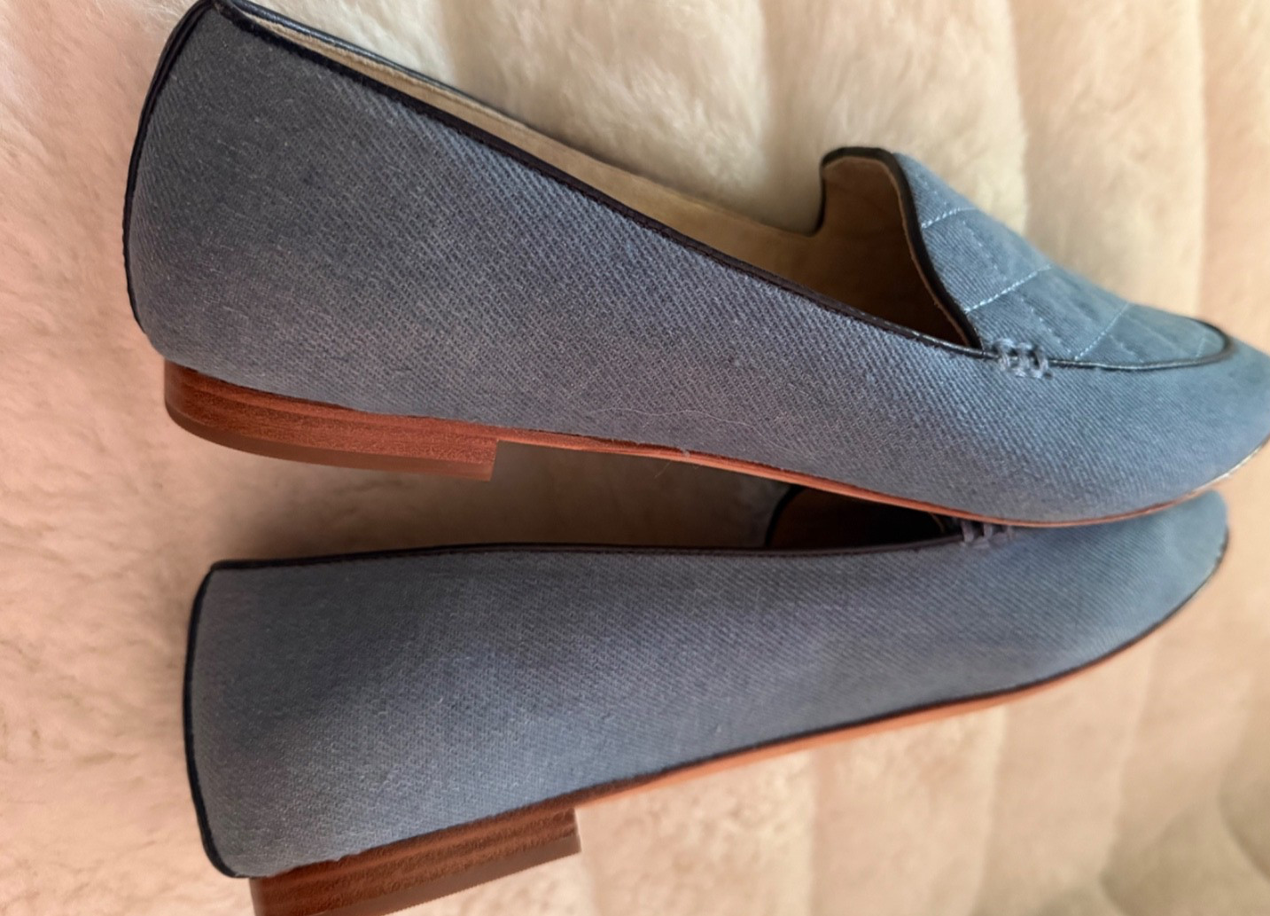 TALBOTS SIZE 9.5 Blue Denim Leather Lined Quilted Dark Trim Loafer Woman Sip On