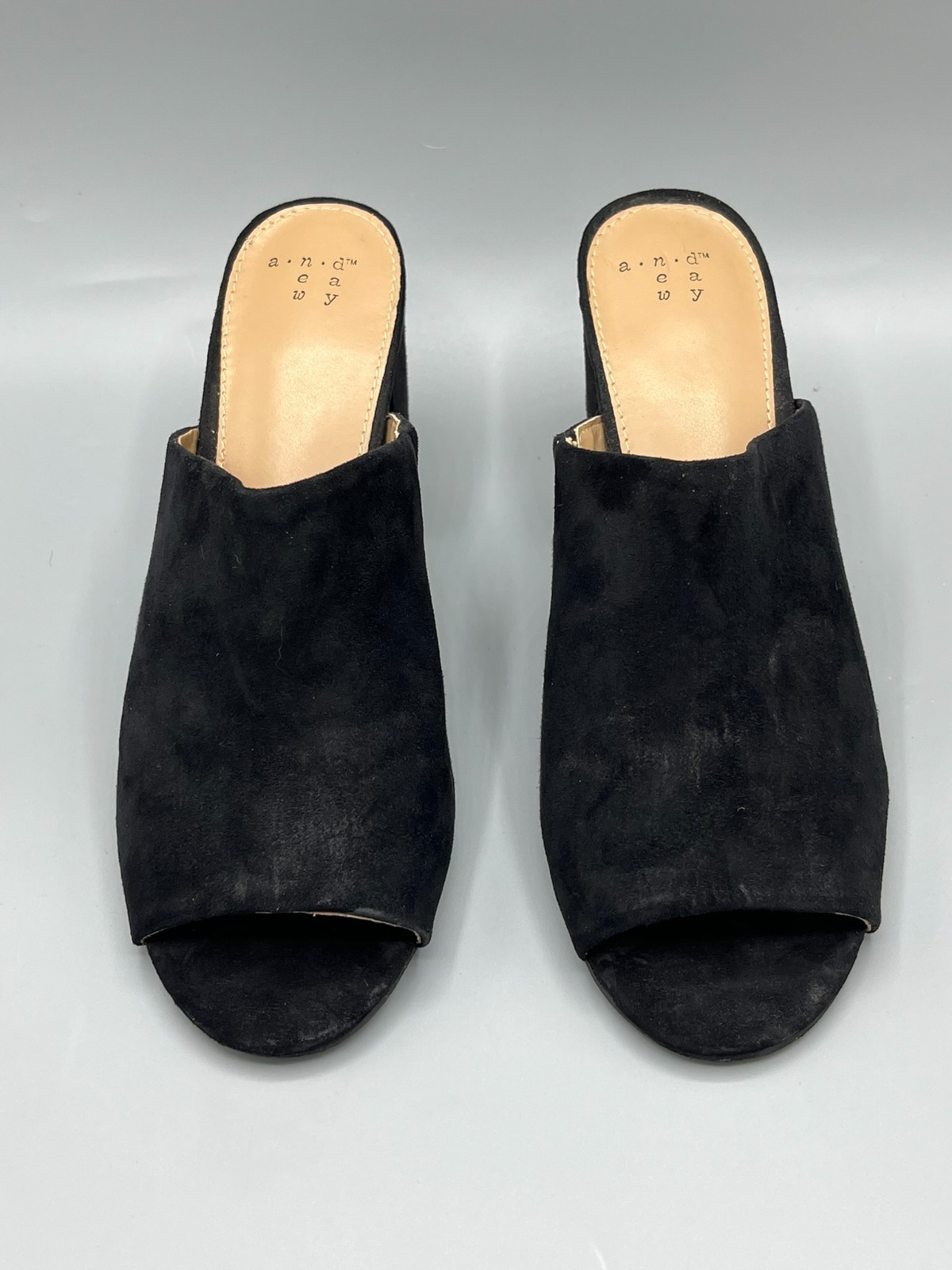 A New Day Black Mule Heels Womens Size 8 Slide 3.5in Heels Faux Suede Slip On