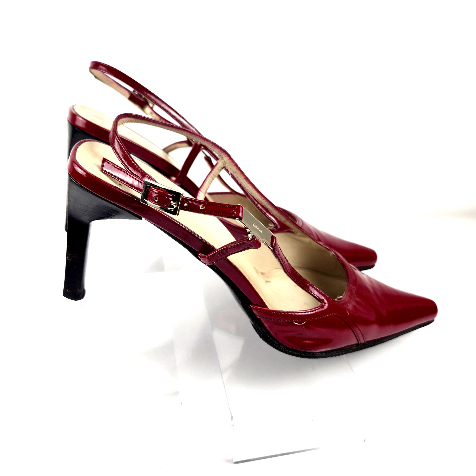 Gucci Red Patent Leather Slingback Pointed Toe Heels Womens 7B Vintage