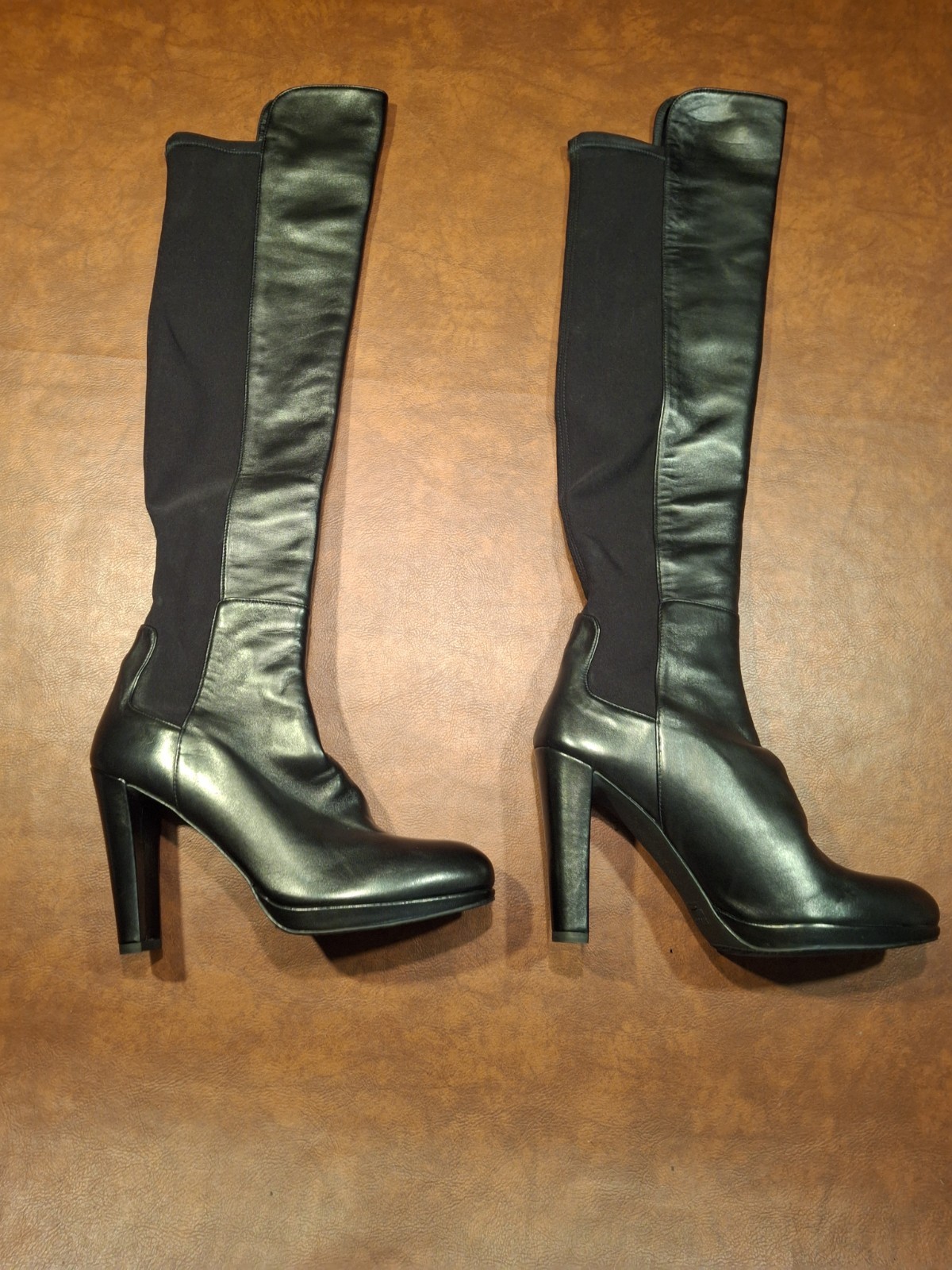 STUART WEITZMAN LEATHER OTK BOOTS 10N BLACK 50/50 STRETCH SMOOTH LEATHER SPAIN