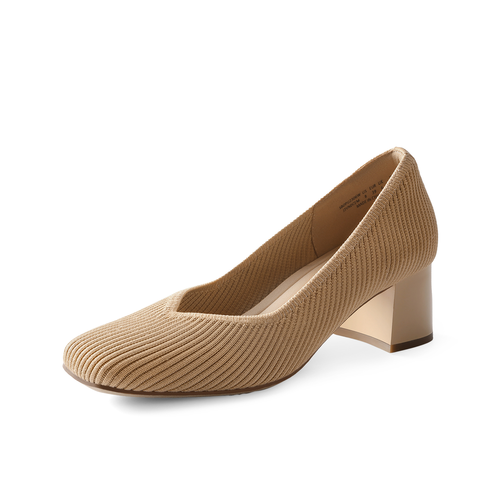Women Knit Breathable Pumps Square Toe Block Heels All Day Support Dress Pumps~