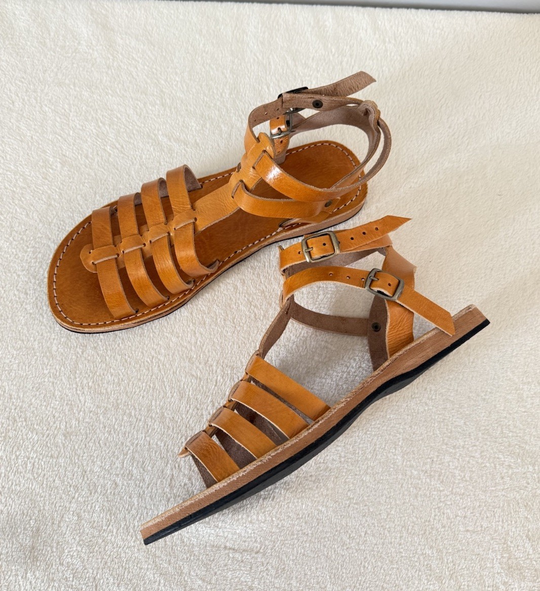 Handcrafted Genuine Leather Women’s Sandals – Five-Strap Cognac | 100% Handmade