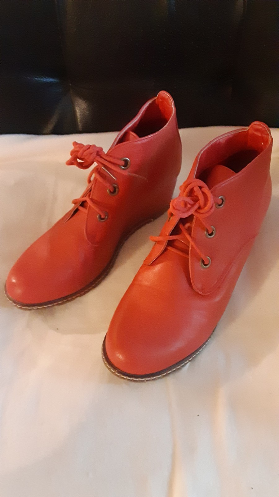 Daily Shoes Women’s Size 8 Red Ankle Comfort Boots with Wedge Heel and Laces