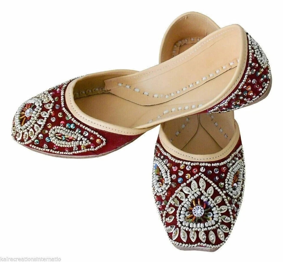 Women Wedding Shoes Leather Handmade Indian Mojaries Ballet Flat Jutties US 6-9