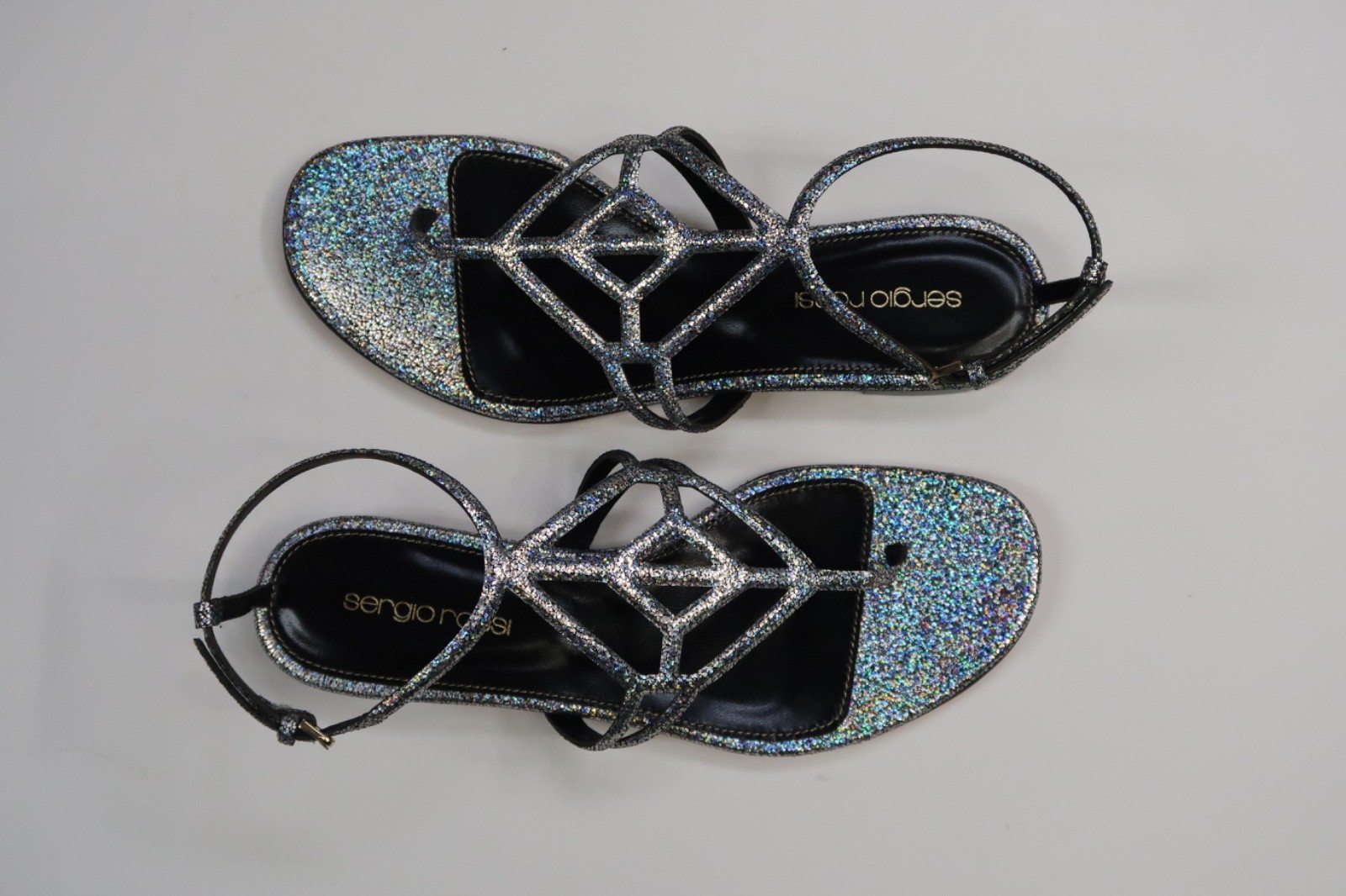 $650 SERGIO ROSSI Scarpe Donna Glitter Flat Women’s Sandal US 6 IT 36 Italy NEW