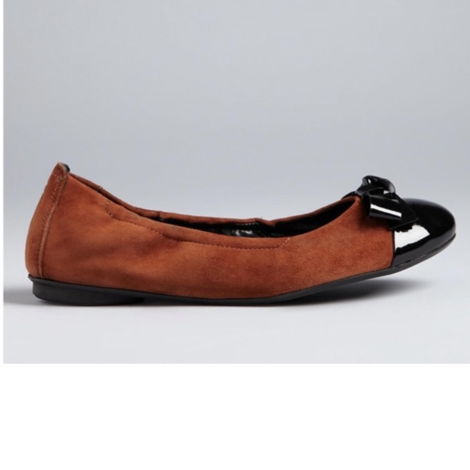 Paul Green Nellie Brown Suede Black Patent Cap Toe Ballet Flats Size US 7.5 UK 5