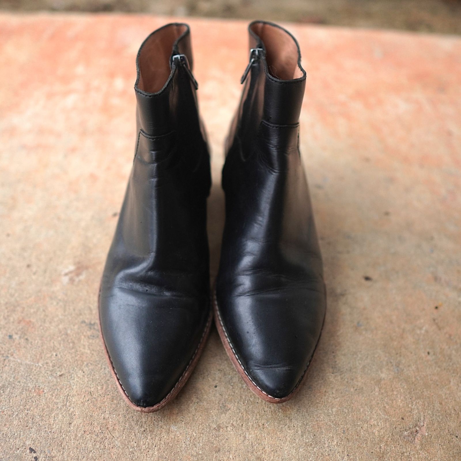 Madewell Charley Black Leather Ankle Boots 8 UK 6 EU 38.5 Pointed Western Bootie