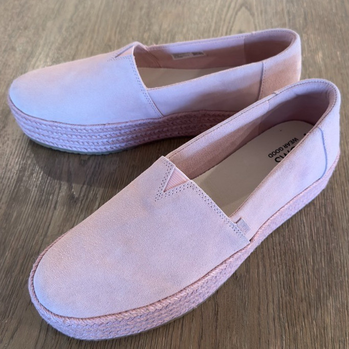 NEW TOMS Valencia Platform Espadrille Slip-On Shoes-Pink Café Crème Suede-US 10