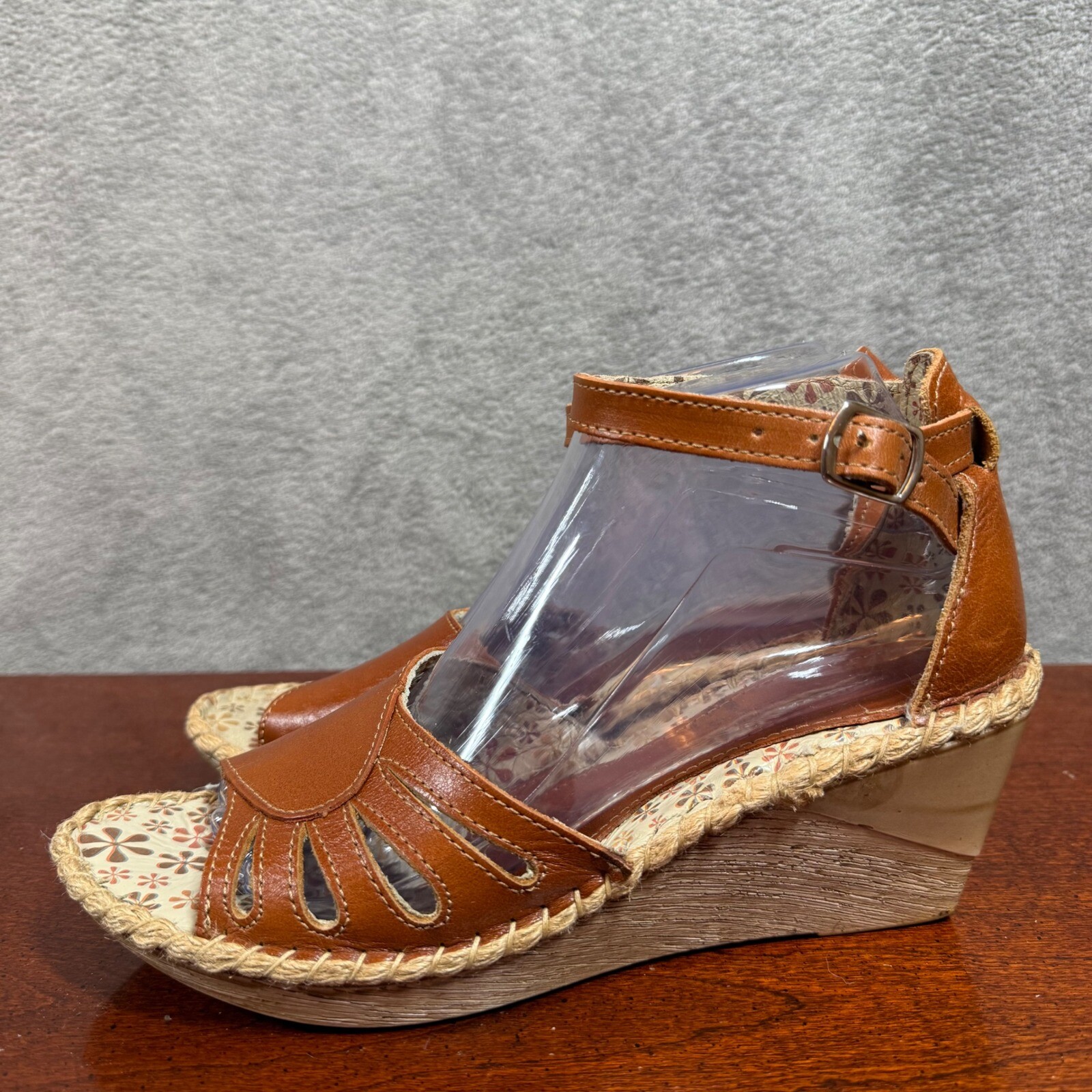 Boho Leather Espadrille Wedge Sandals Womens 9.5 Ankle Strap Comfort