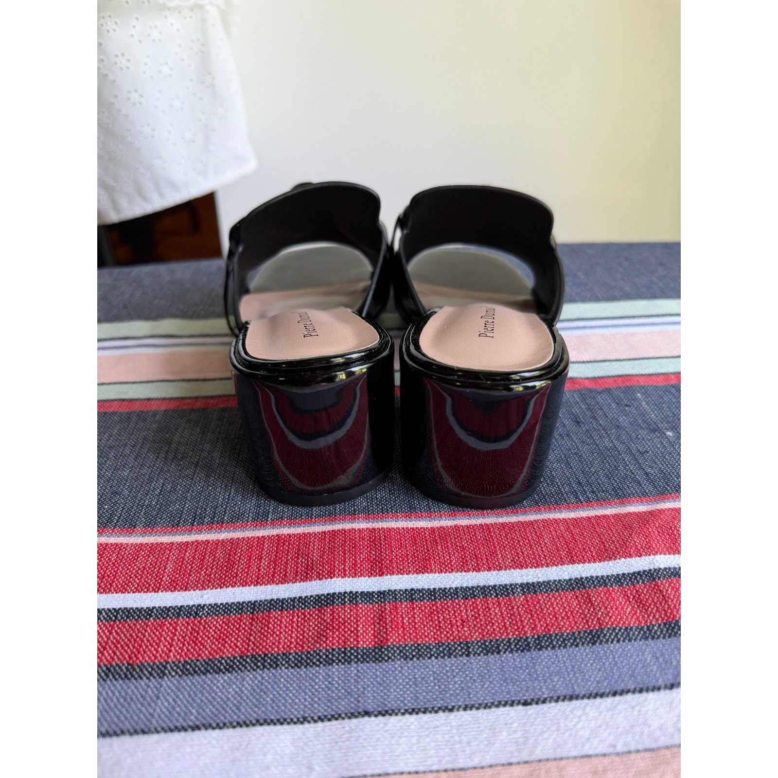 Pierre Dumas Black Patent Chain Slide Sandals | Size 7 | New Without Box
