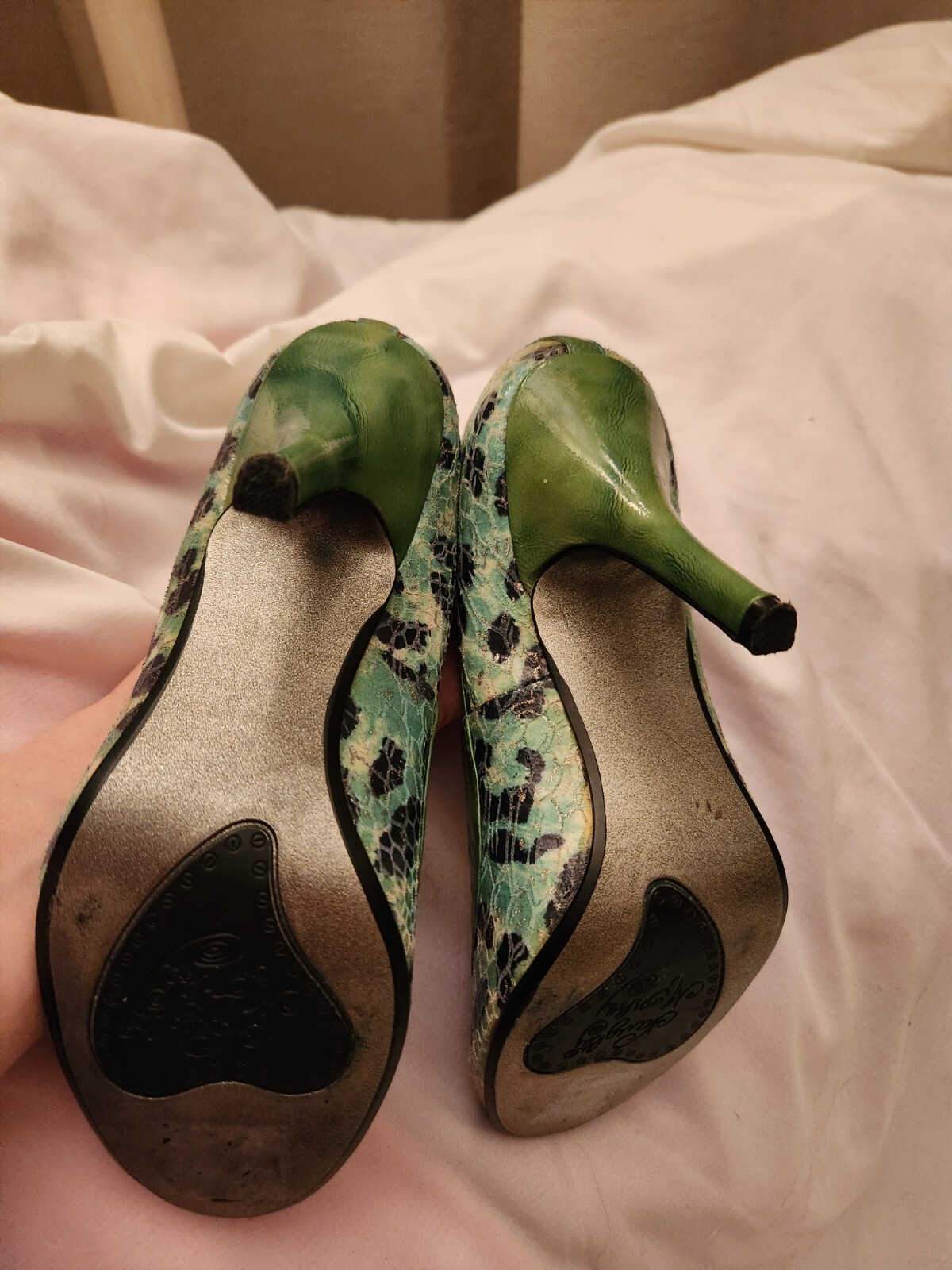 Naughty Monkey 7 Green And Blue W/ Black Leopard Print & Gold Sparkle Pumps