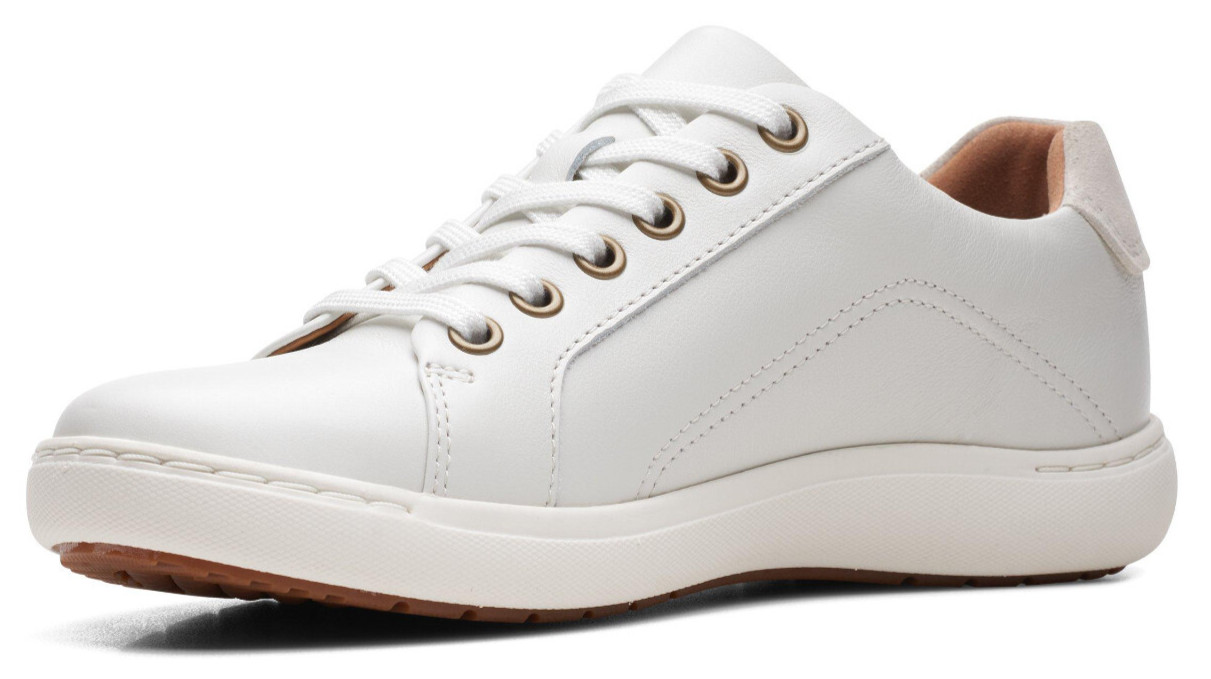 Clarks Women’s Nalle Lace White Leather Sneakers (Select Size)