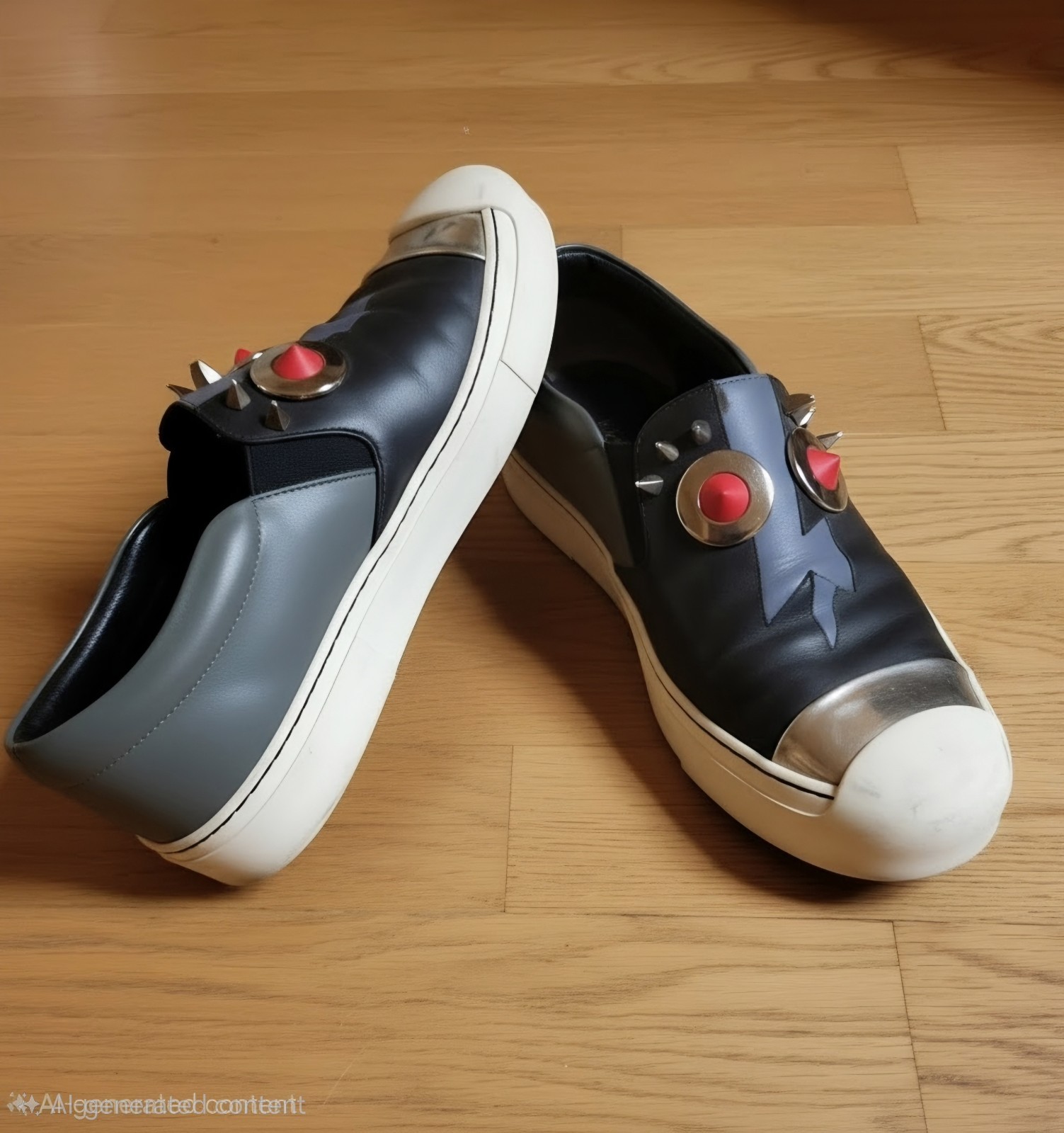 Fendi Womens Monster Bug Eyes Leather Slip On Shoes Black Silver EU 39 US 8.5