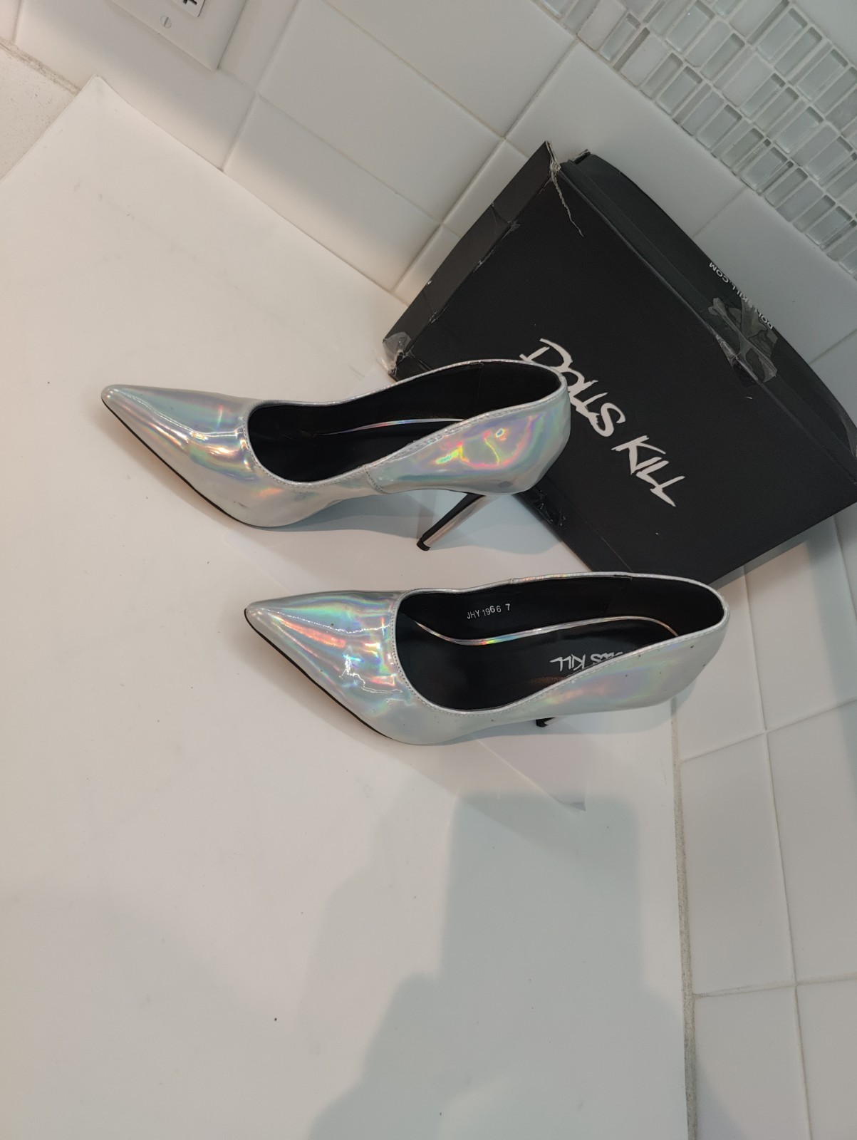 Dolls Kill Holographic Stiletto Heels Size 7