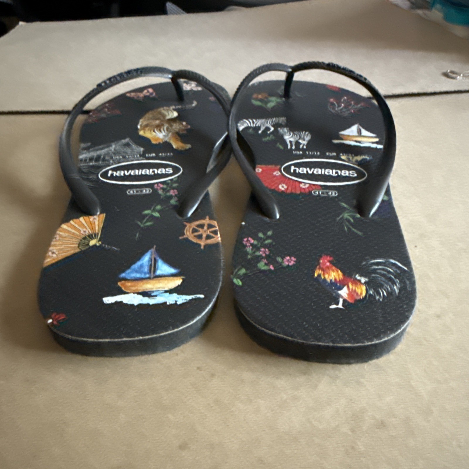 Havaianas Slim Black w/Animals/Flowers/Sailboats EU 41-42 New