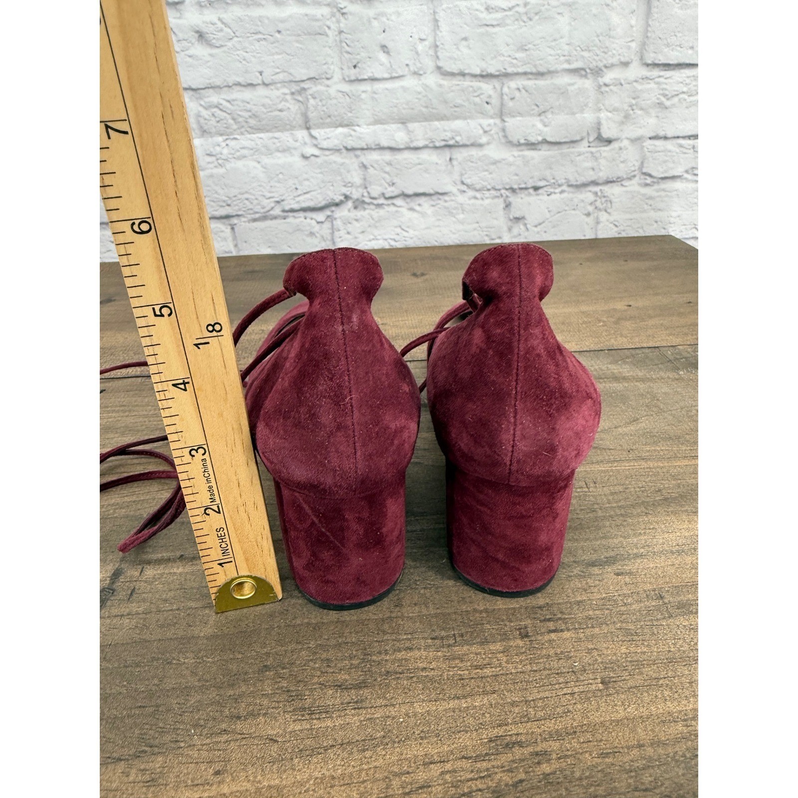 Loeffler Randall Clara Burgundy Suede Ankle Wrap Block Heel Pumps 9B Balletcore