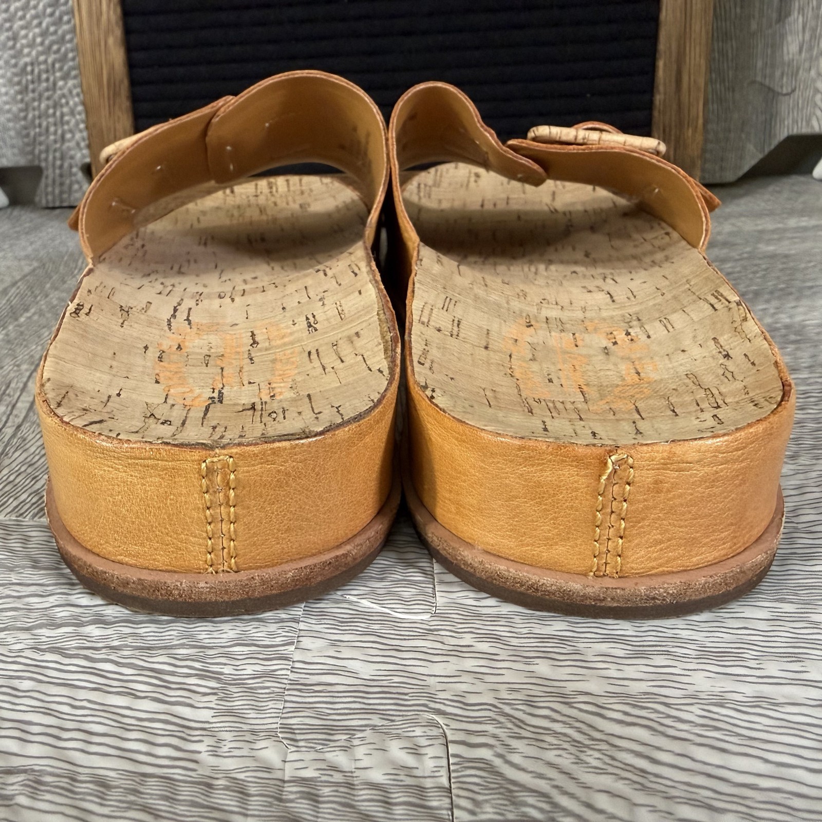 Kork‑Ease Women’s Tutsi Light Orange Leather Cork Sandals Buckle Slides 9M