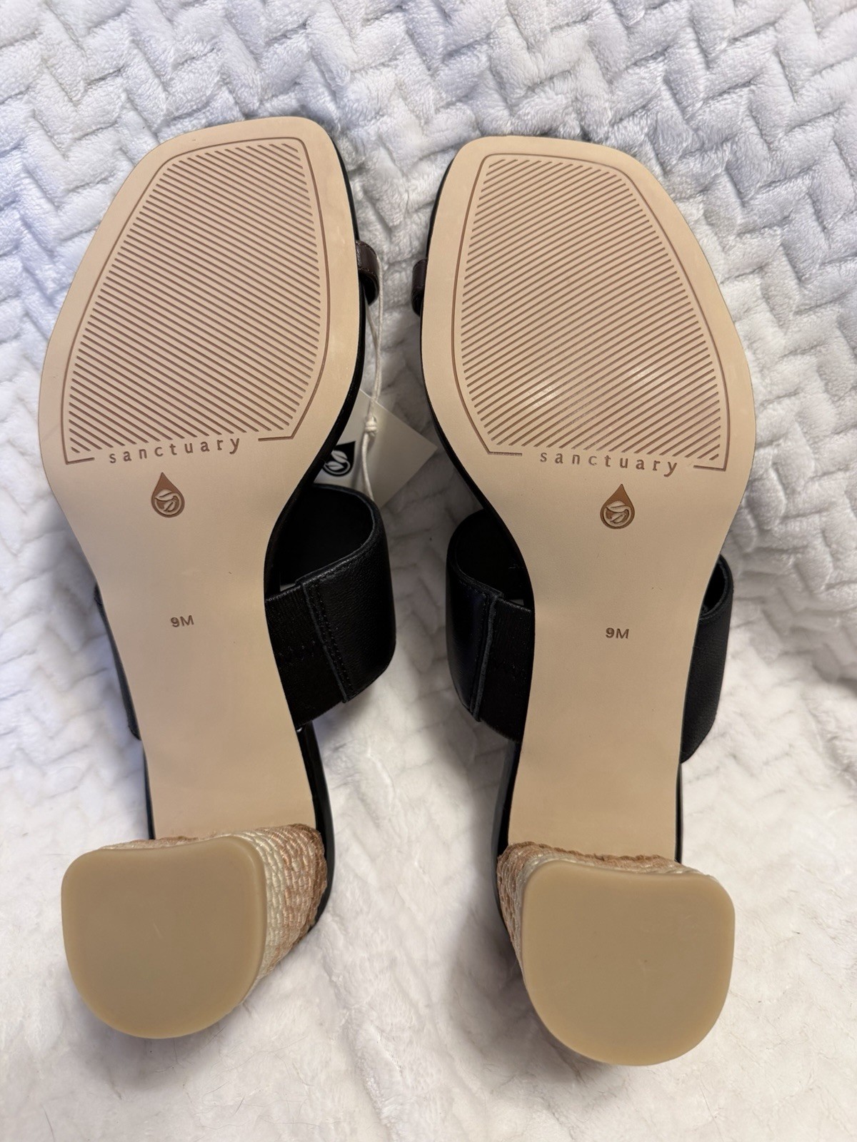 Sanctuary Bold Black Leather Toe Loop Rope Block Heel Sandals Slides Size 9M New