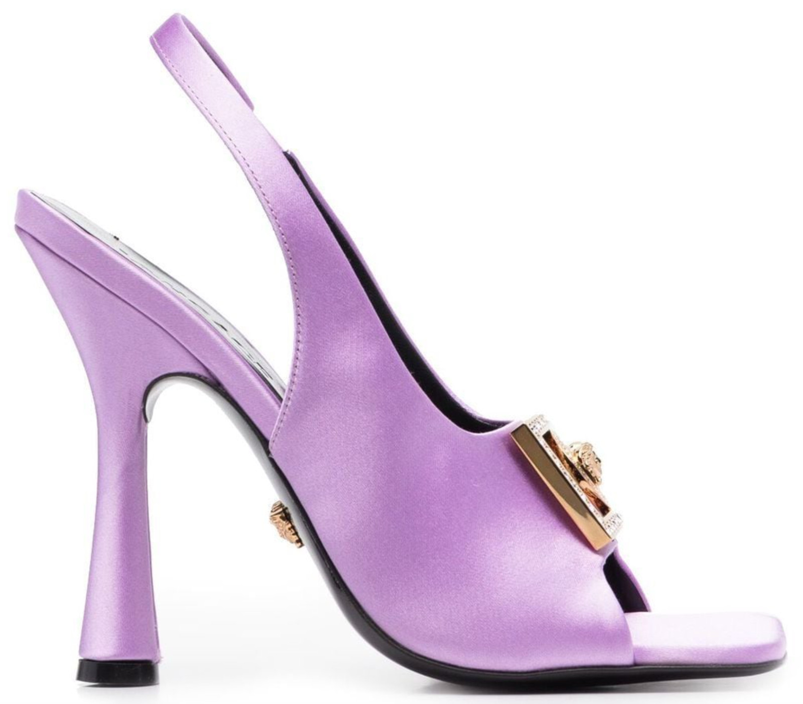 NIB Versace Tribute Medusa Logo Crystal Satin Open Toe Slingback Pumps 37.5 7.5
