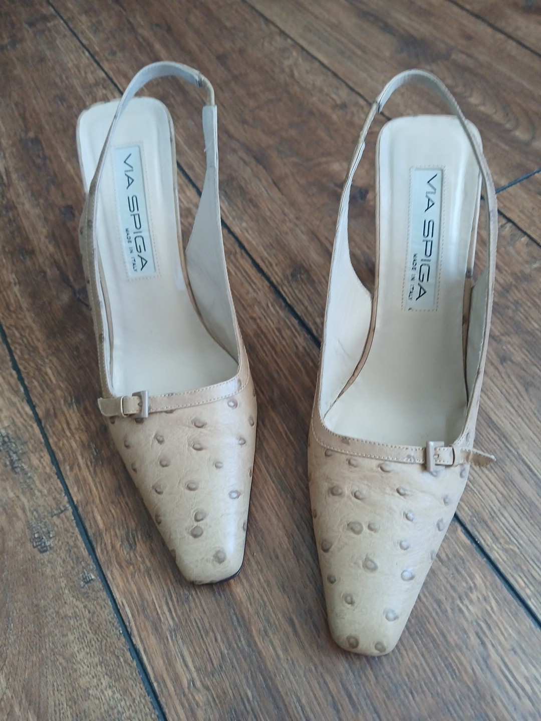Via Spiga Women’s Size 8.5 Slingback Ostrich Tan Heels Italy