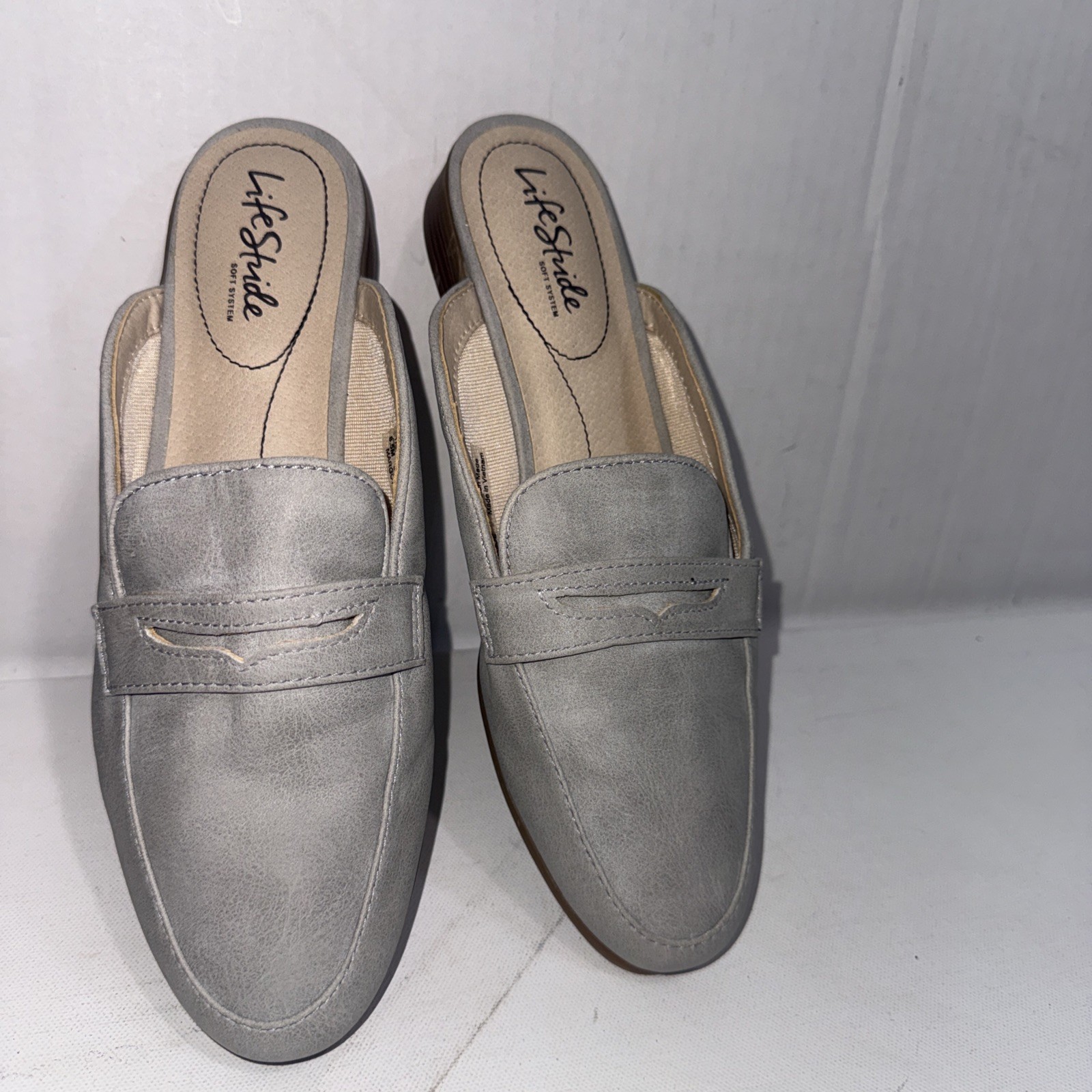 LifeStride Classic Designer Vegan Gray Old Money Minimalist Mule Shoes Size 8.5M