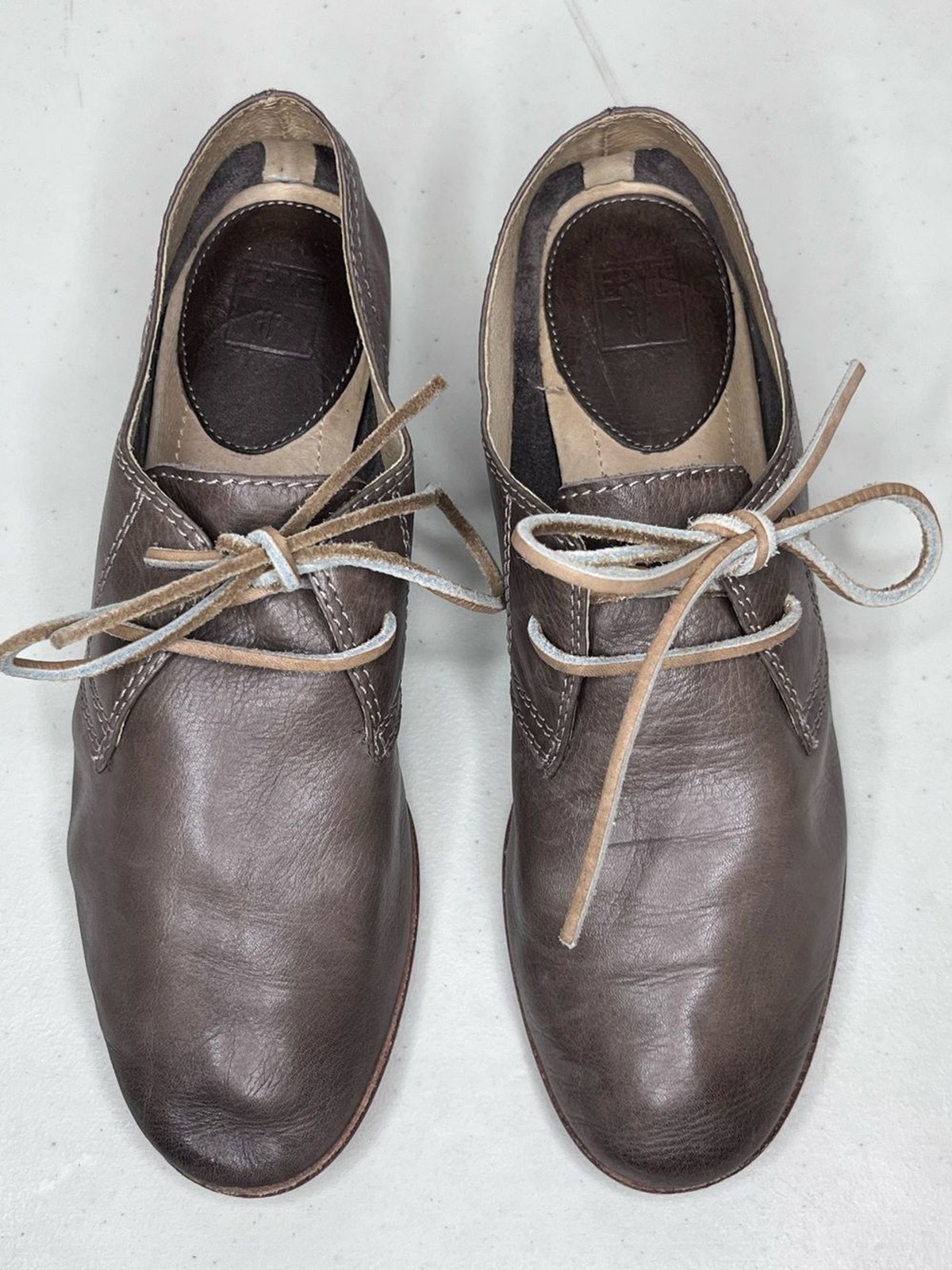 Frye Jillian Tumbled Leather Taupe Lace-up Oxford Shoes Sz 9M